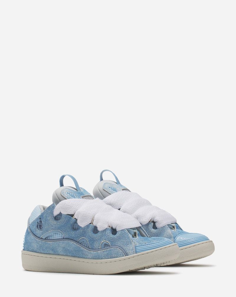 Lanvin os11x0526 Curb Denim-Effect Leather Sneakers in Blue Size US 11 / IT 41 - 2 Thumbnail