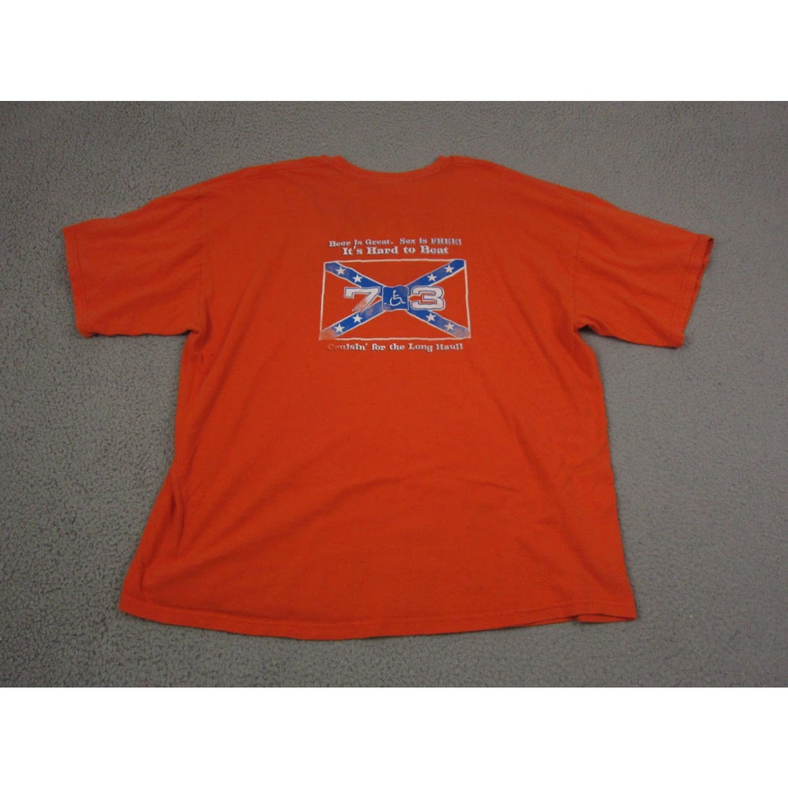 Gildan VINTAGE Cruisin Shirt Mens 2XL Orange Duke General Lee Humor 90s Dukes Navy Stitch Logo T-Shirt Size US XXL / EU 58 / 5 - 7 Thumbnail