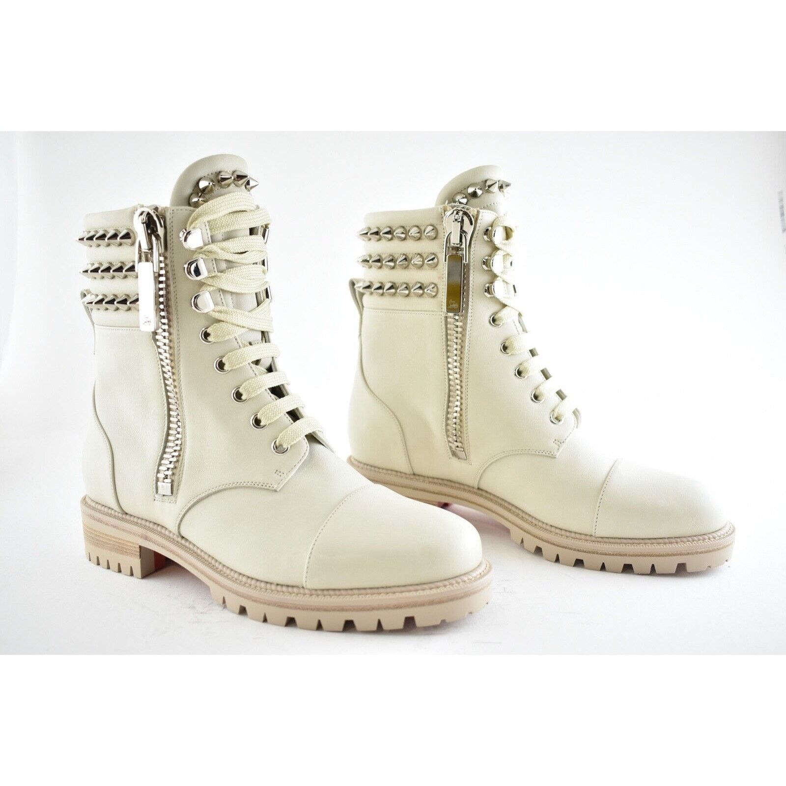Christian Louboutin Christian Louboutin Winter Spikes Flat White Calf Leather Size US 8 / IT 38 - 4 Thumbnail
