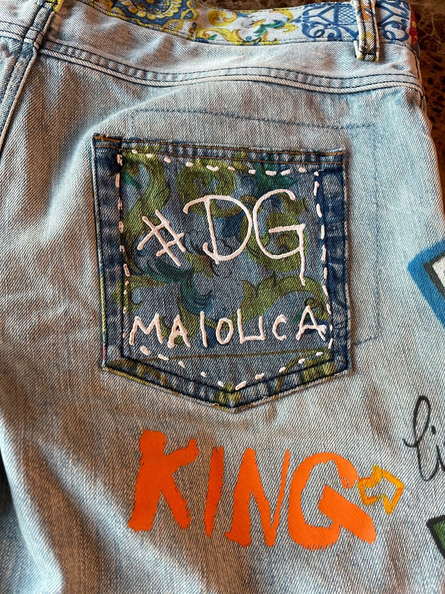 Dolce & Gabbana DG Mens 50 Light Blue Denim Pants DG Logo Angel Graffiti Size US 34 / EU 50 - 7 Thumbnail