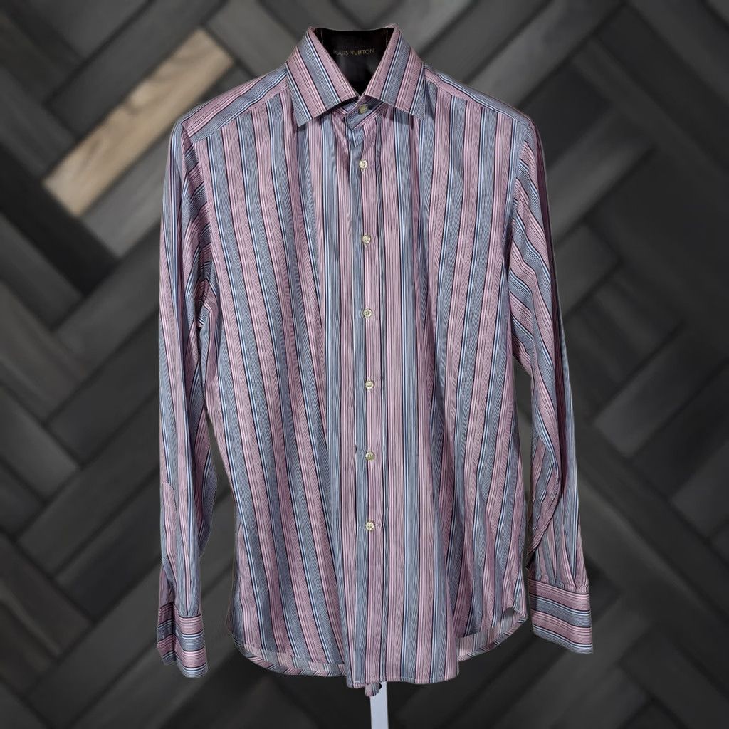 Etro Milano Shirt Mens Size 40 Multicolor Pink Pinstripe Italy, Men's