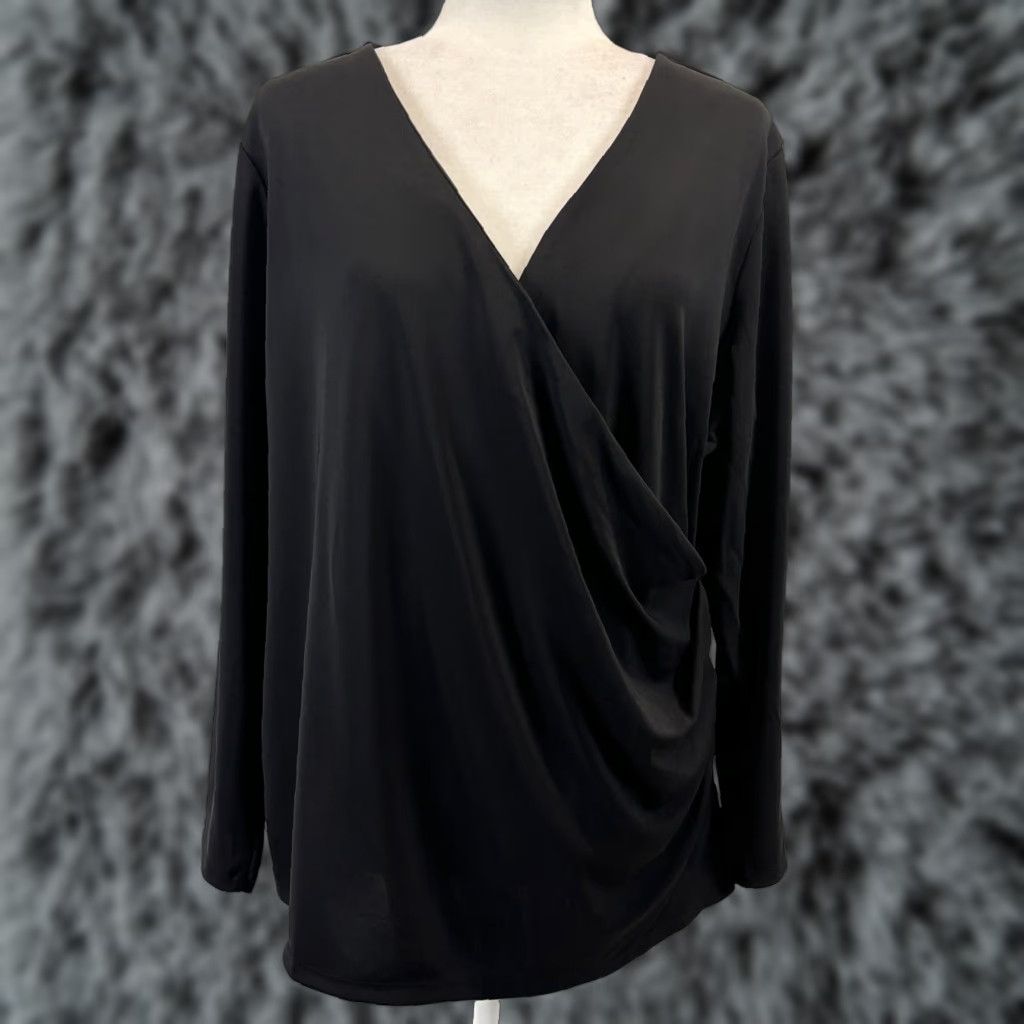 Talbots Talbots NEW! Black Faux Wrap Top Shirt 2XP Plus Petites Long Sleeve V-Neck Pants? Size XXL / US 16-18 / IT 52-54 - 1 Thumbnail