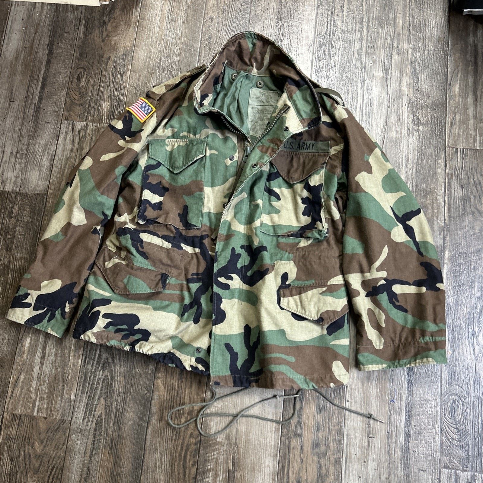 Military Jacket Medium 80s M65 Coat Cold Weather Woodland