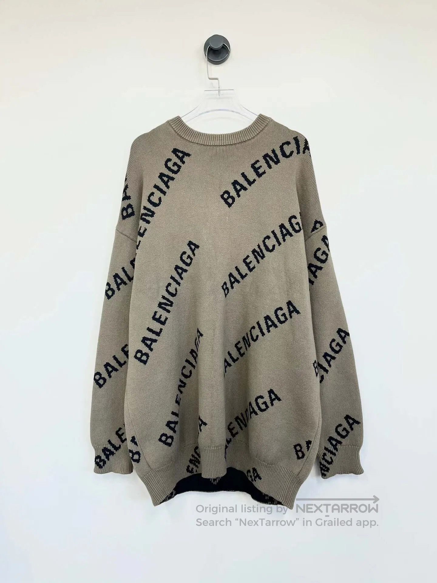 Balenciaga Balenciaga Light brown full print logo knitted sweater| Size US XS / EU 42 / 0 - 1 Thumbnail