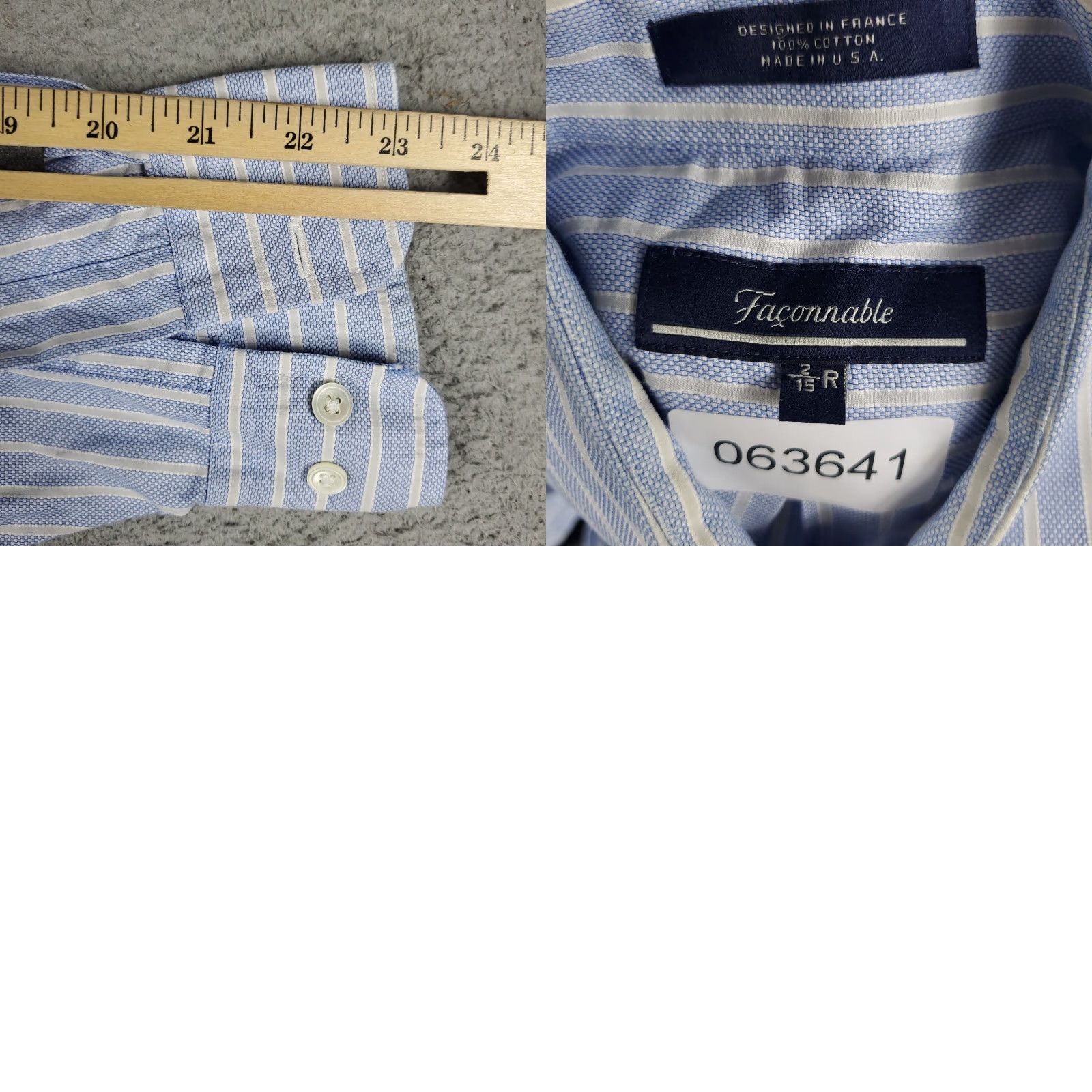 Faconnable Façonnable Men’s Dress Shirt Size 15 Blue Striped Long Sleeve Button-Up Regular Fit Size 40R - 8 Thumbnail