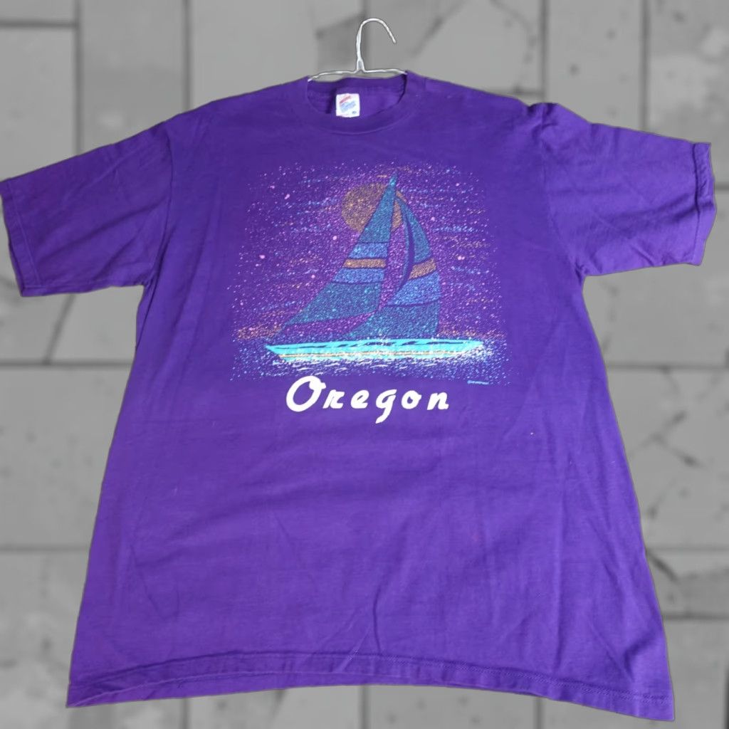 Vintage VINTAGE Oregon Shirt Large Purple 1992 Jerzees Made in USA Mens crew neck T-Shirt Short Sleeve USA theme Size US L / EU 52-54 / 3 - 1 Thumbnail