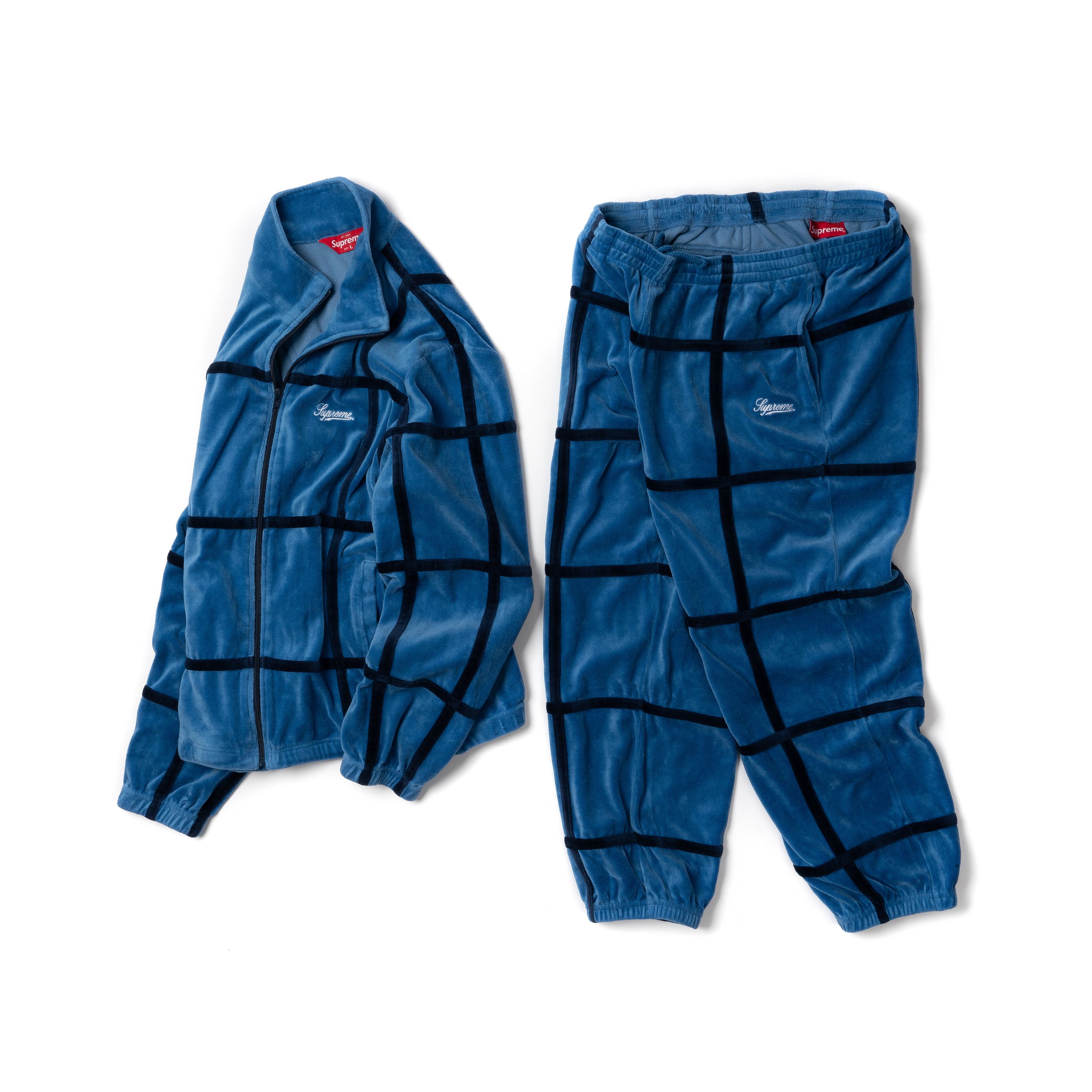 Supreme 🔵SUPREME Grid Taping Velour Jacket and Sweat pant outfit Size 50R - 1 Thumbnail