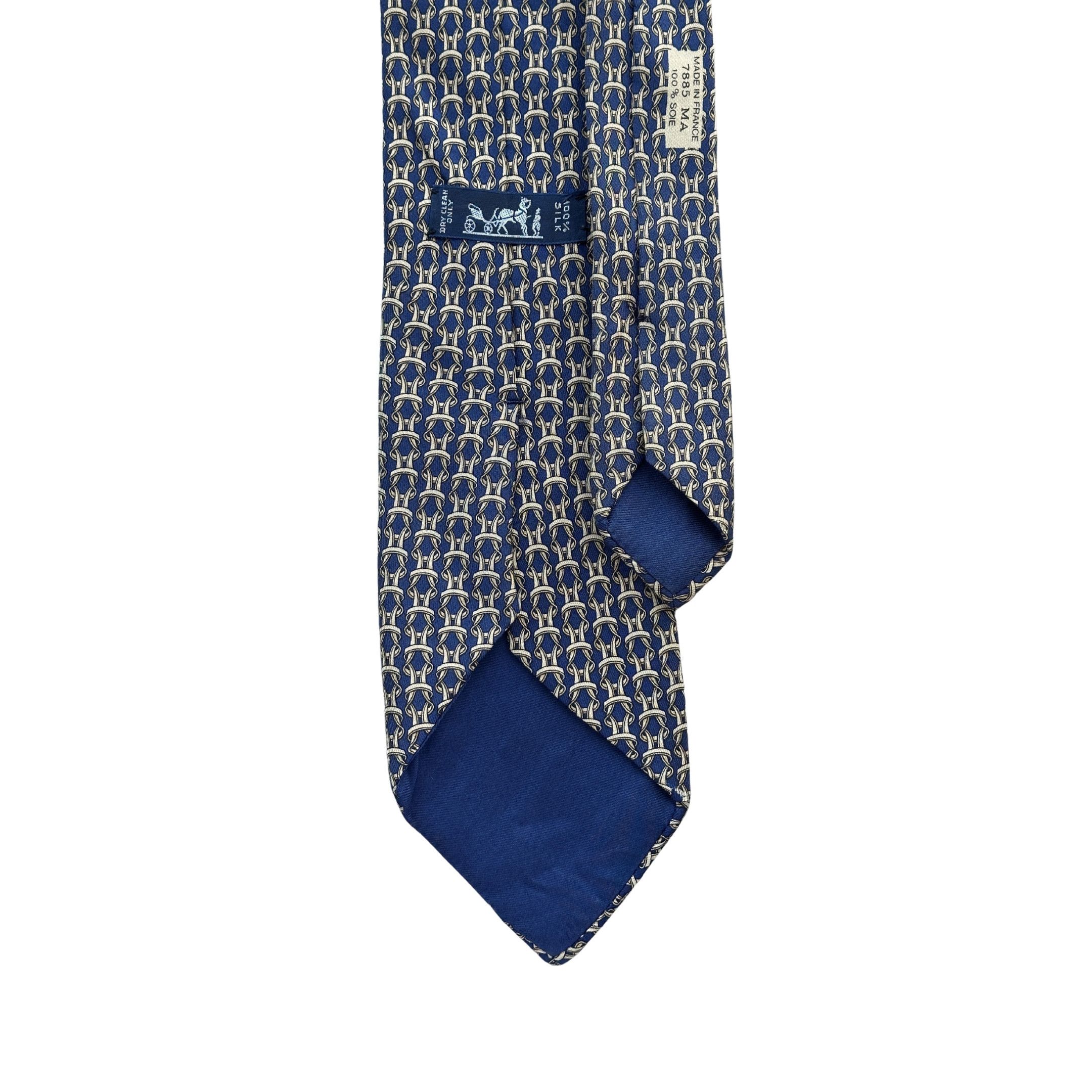 Hermes Tie Silk Chain Link Yellow on Dark Blue Size ONE SIZE - 2 Thumbnail
