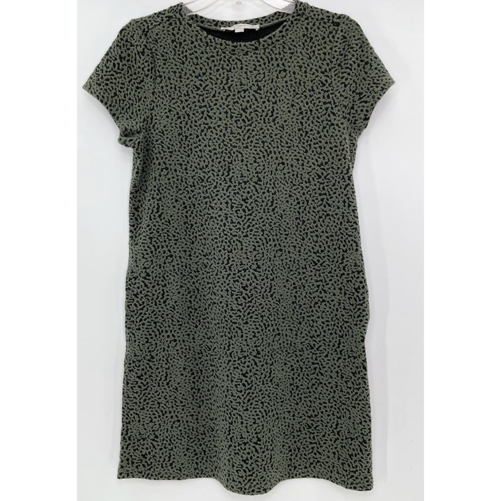 Loft LOFT Green Black Textured Shift Dress Pockets Short Sleeve PS Petite Women Shirt Dress Mens Womens Girls Boys? Size 28" / US 6 / IT 42 - 2 Thumbnail