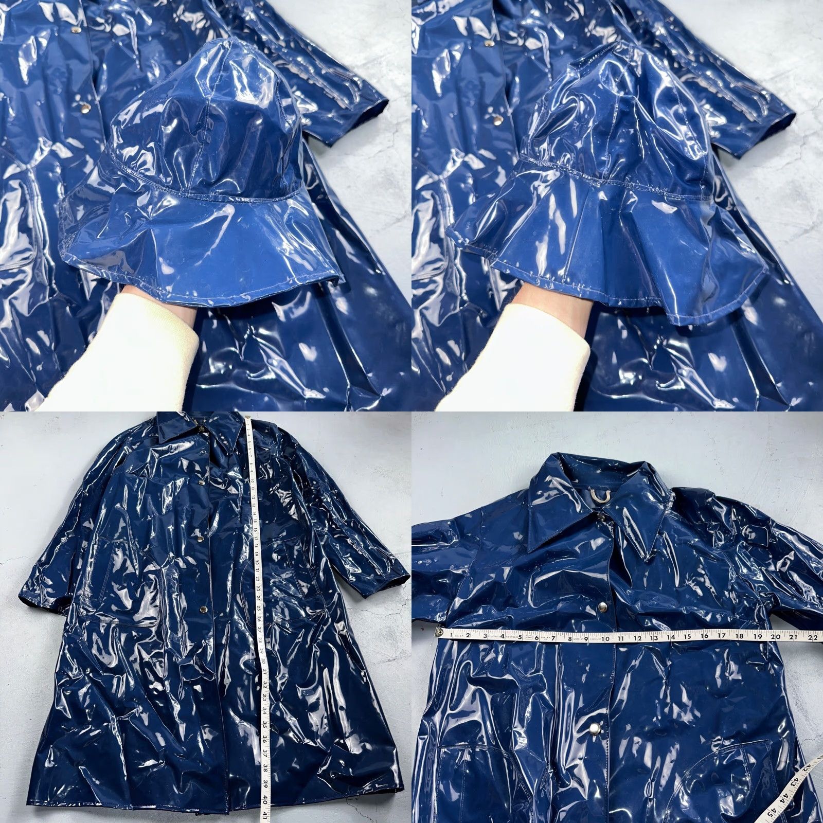Vintage VINTAGE Liliput Womens Blue Trench Raincoat + Bucket Hat Polyester Rubber Vinyl 70s VTG Size L / US 10 / IT 46 - 8 Thumbnail