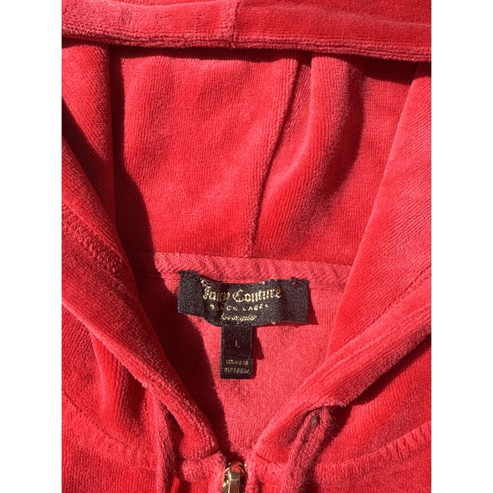 Juicy Couture VINTAGE Juicy Couture Hoodie Large Red Velour Zip Up Rhinestone Bling Full Zip Hooded Womens Casual Retro 2000s Size L / US 10 / IT 46 - 3 Thumbnail