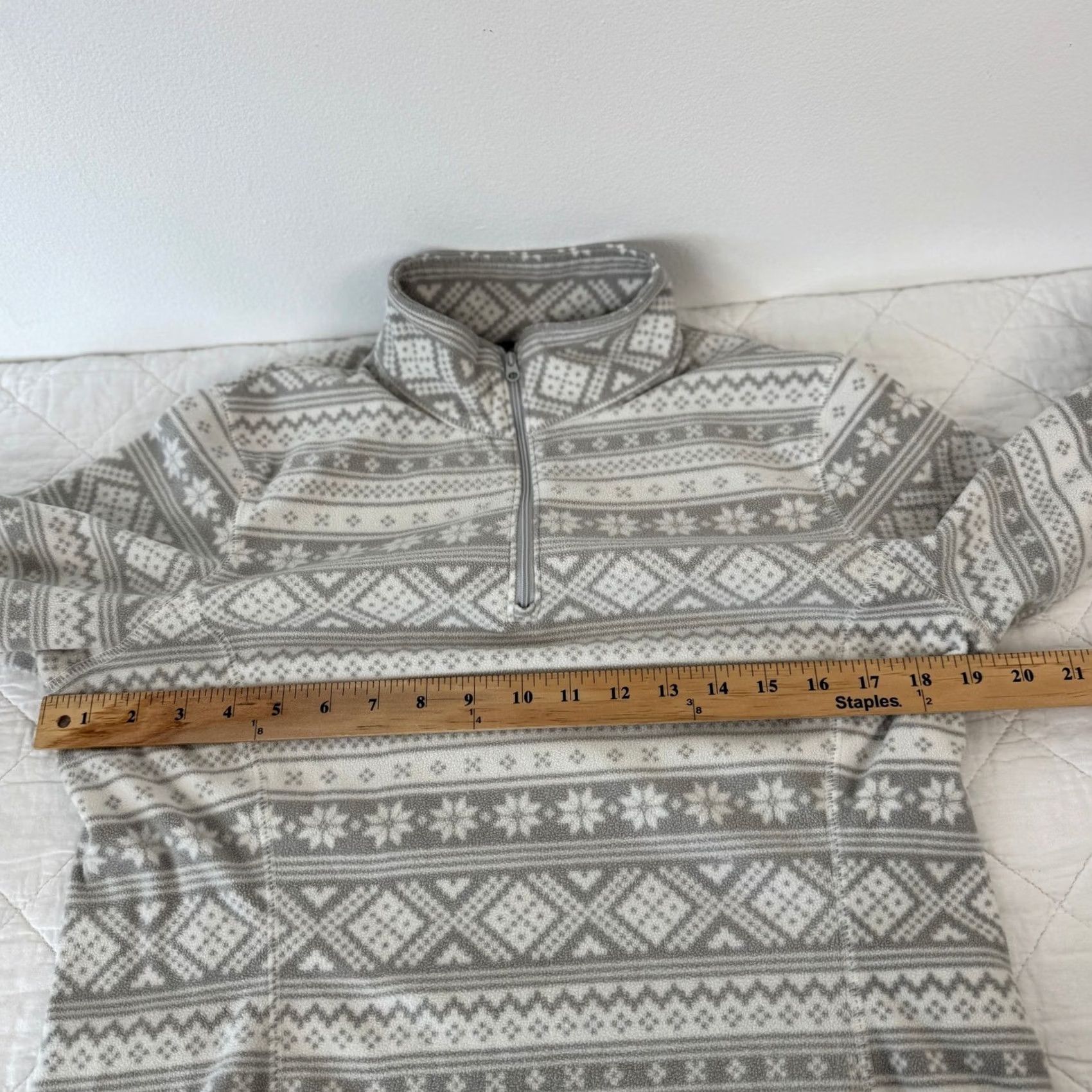 Eddie Bauer Eddie Bauer Womens Gray White Fair Isle Fleece 1/4 Zip Pullover Jacket M FH16 Size M / US 6-8 / IT 42-44 - 3 Thumbnail