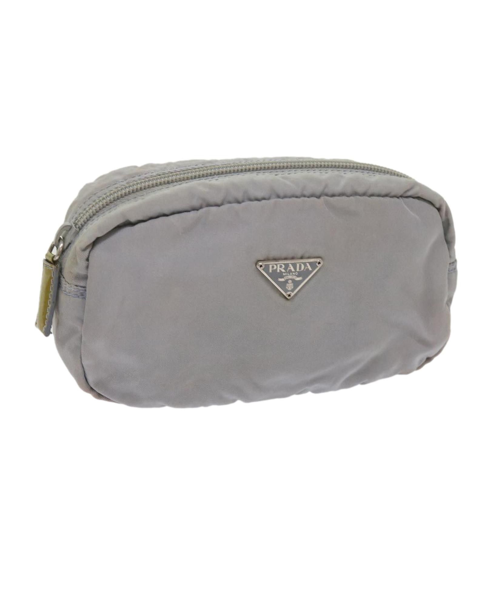 image of Prada Gray Nylon Pouch With Accessory - Rank C in Grey, Women's