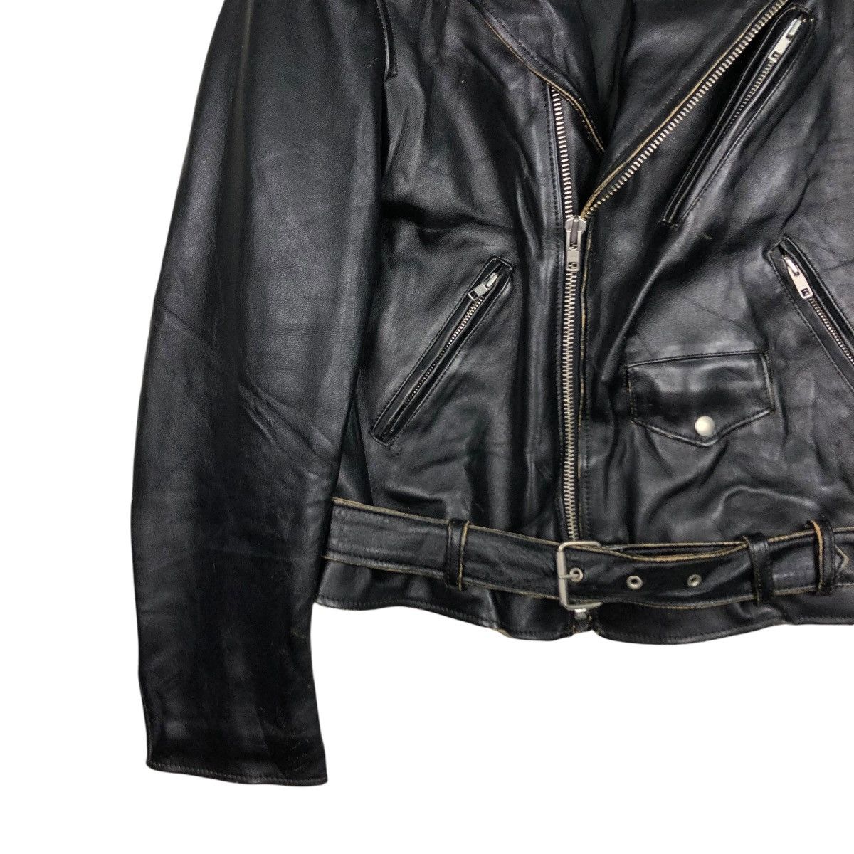 A.P.C. 🔥VINTAGE BIKE LEATHER JACKET APC DOUBLE COLLAR ISSEY MIYAKE Size US M / EU 48-50 / 2 - 4 Thumbnail