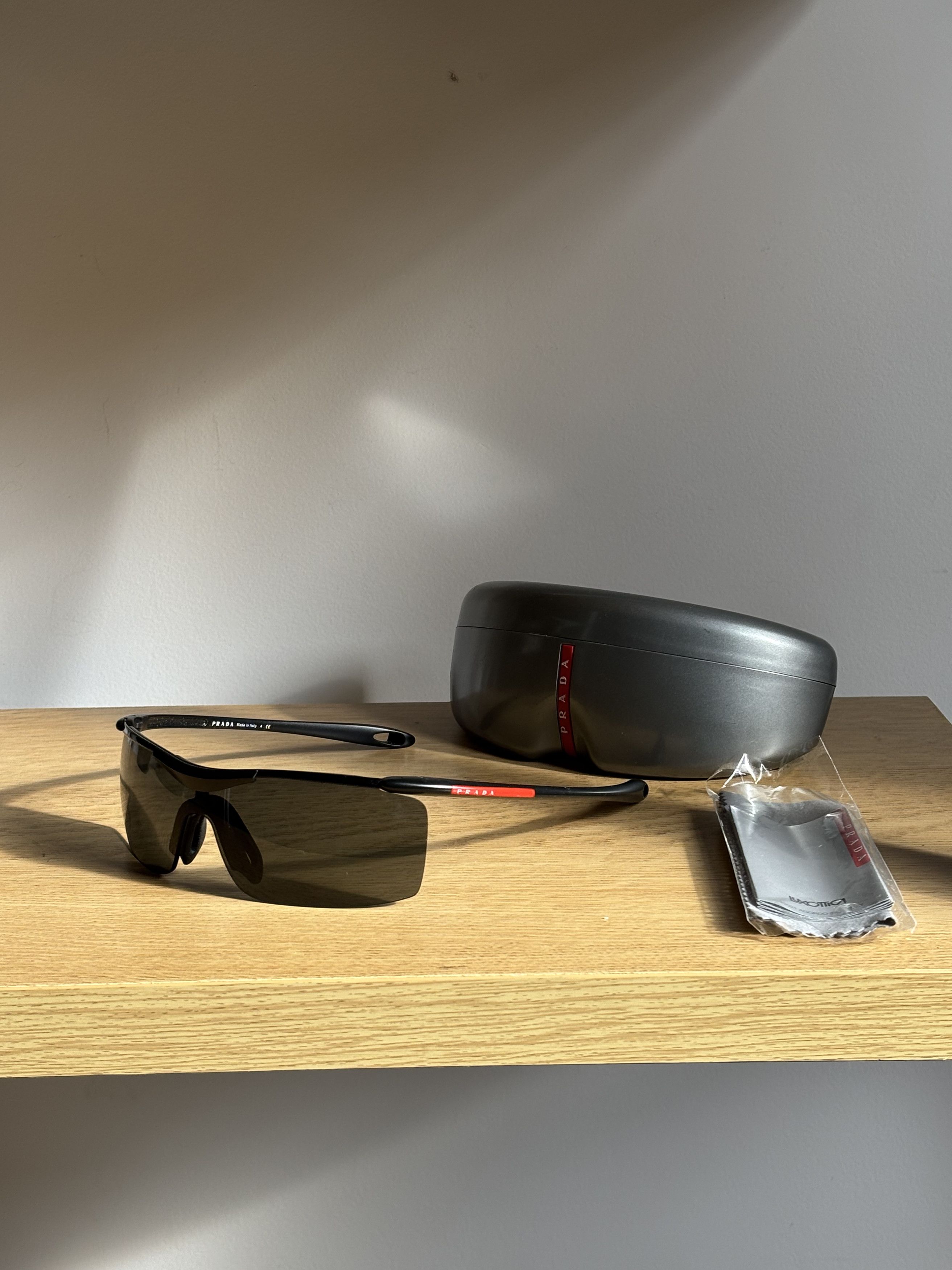 Prada × Vintage PRADA Sunglasses Rectangle Wrap Shield Metal Symbole RI920 Size ONE SIZE - 1 Thumbnail