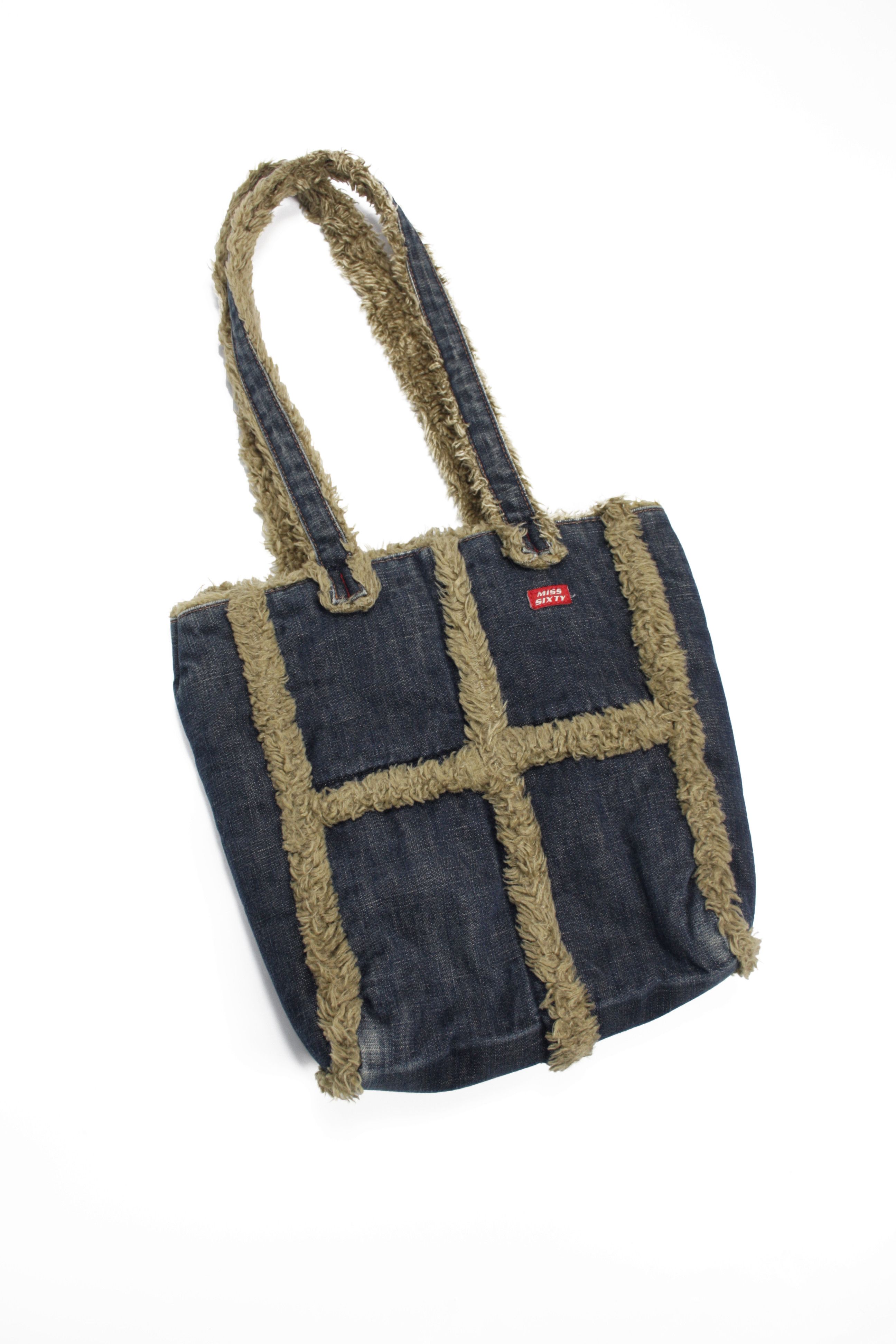 Miss Sixty Miss Sixty Y2K Denim Faux Fur Shoulder Tote Square Bag Size ONE SIZE - 1 Thumbnail