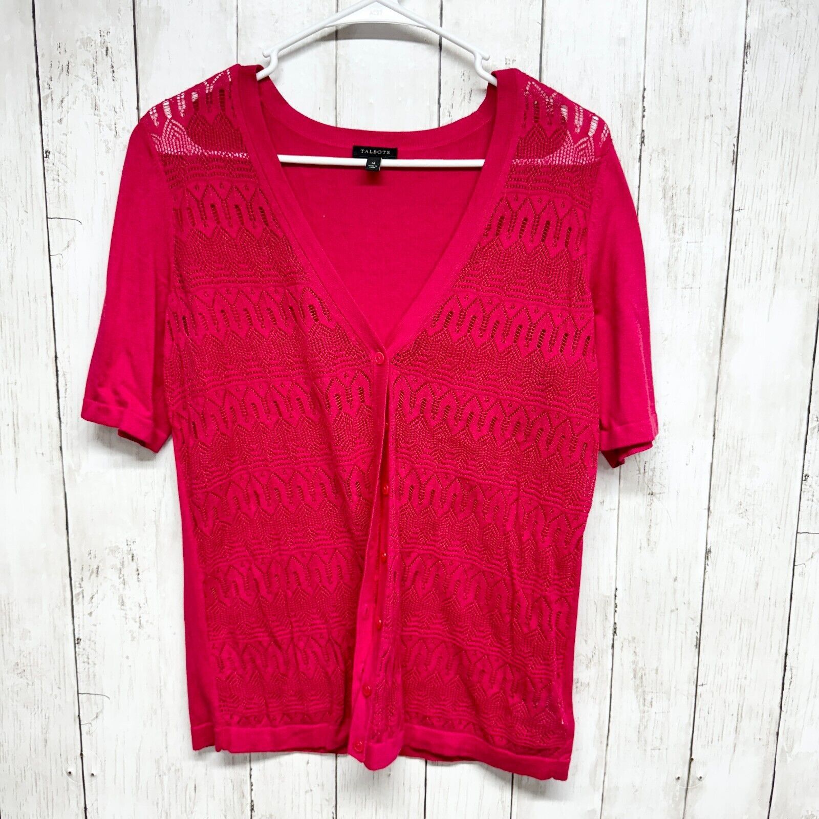 Other Talbots Shirt Medium Red Short Sleeve Textured V Neck Top Size M / US 6-8 / IT 42-44 - 1 Thumbnail