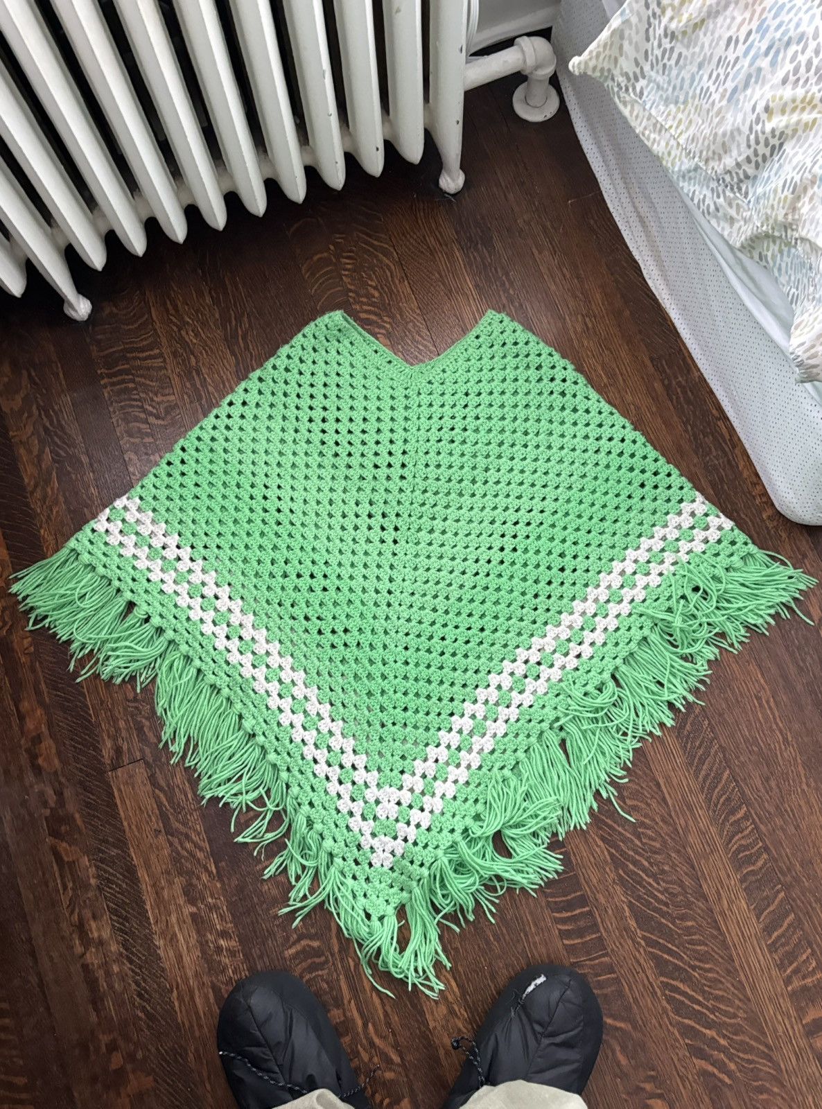 Vintage Vintage Crochet Knit Cape Shawl 1980s Handmade Sweater Green Size US M / EU 48-50 / 2 - 6 Thumbnail