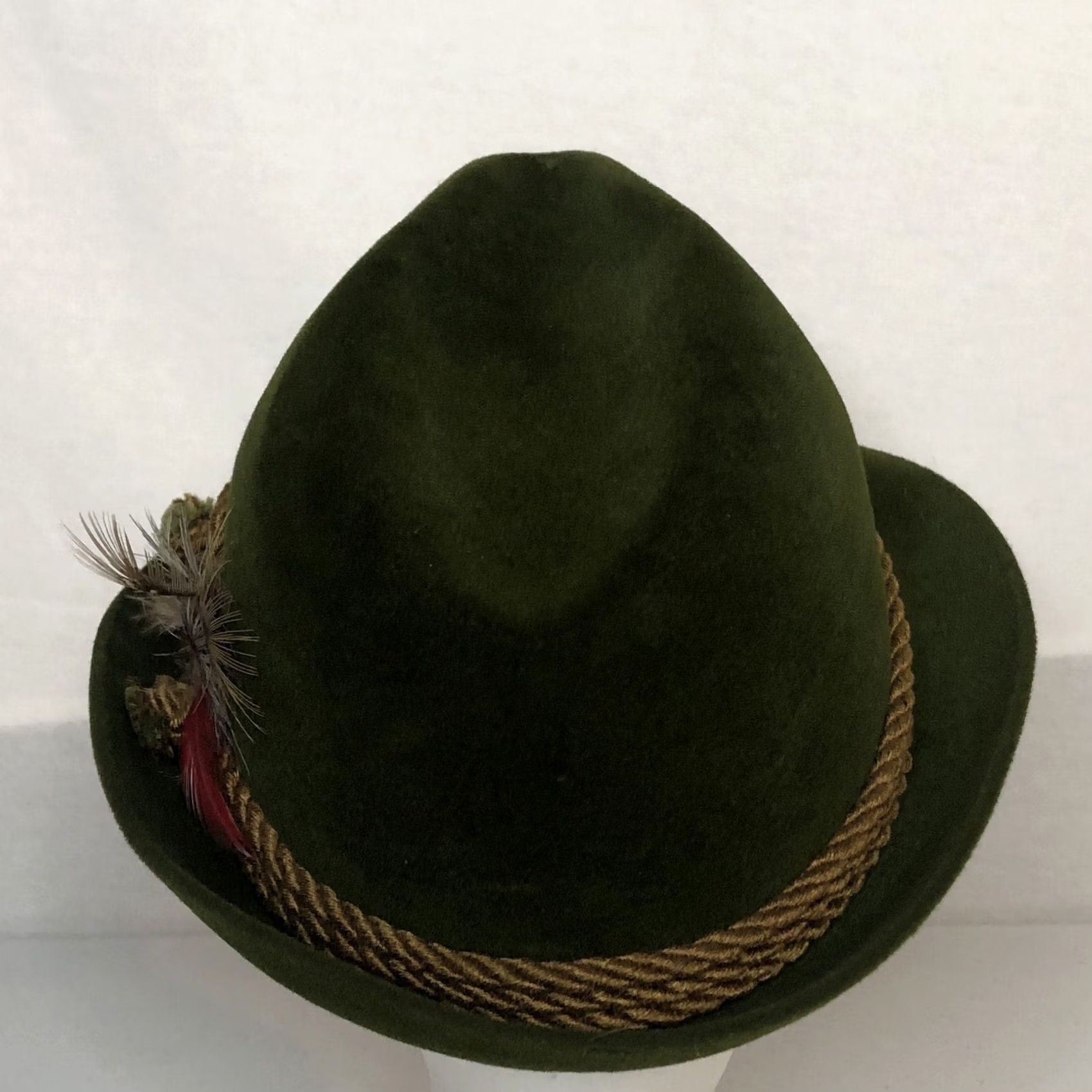 FELT VINTAGE Resistol Self-conforming Hat Manhattan Fedora Green Felt 6 7/8 German Feathers & Rope Mens Size ONE SIZE - 5 Thumbnail