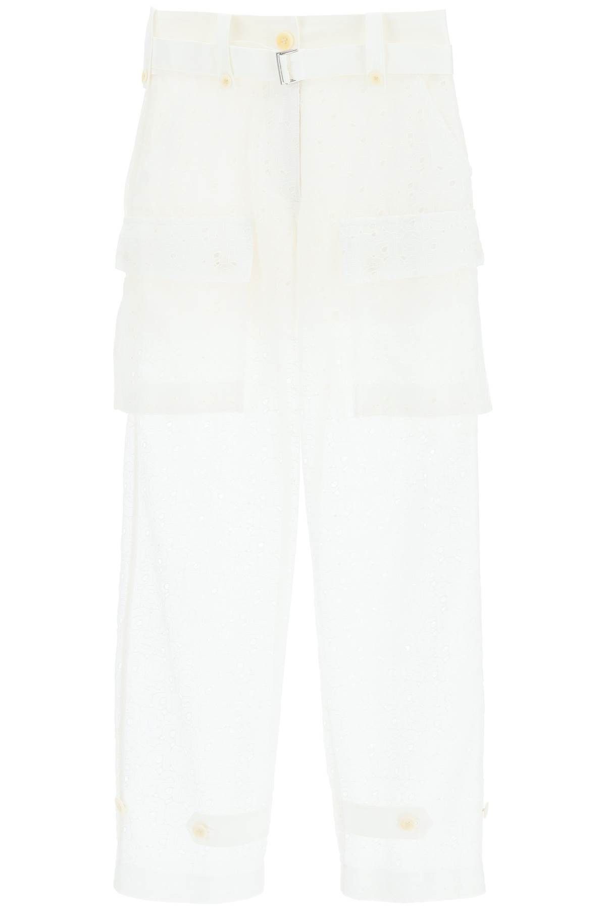 image of Sacai Monogram Lace Cargo Pants in White, Women's (Size 26)