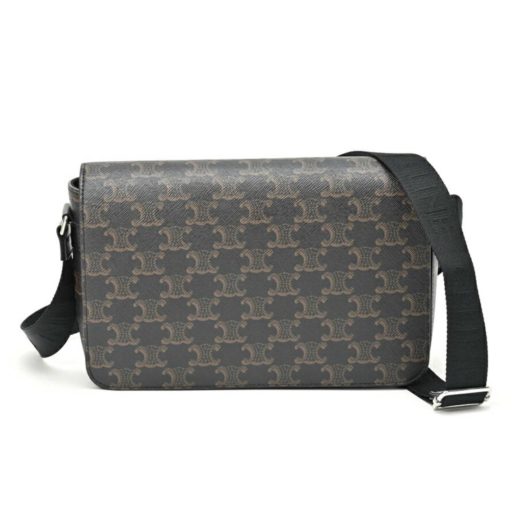 image of Celine Flap 111592Eth.38Si Triomphe Canvas Calfskin Black T-155510, Women's