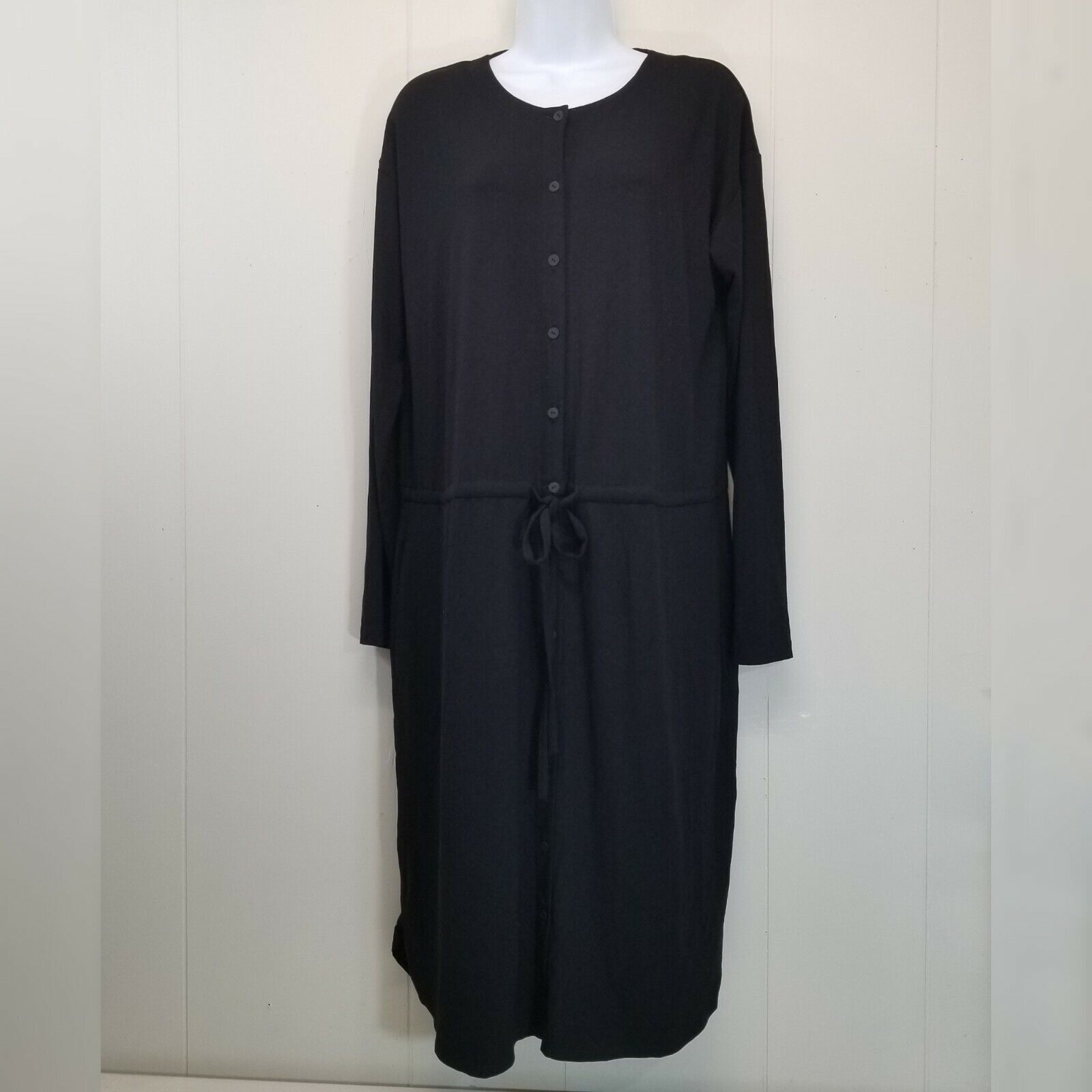 Eileen Fisher Eileen Fisher SMALL Black Shirt Dress Button Down Round Neck Size S / US 4 / IT 40 - 1 Thumbnail