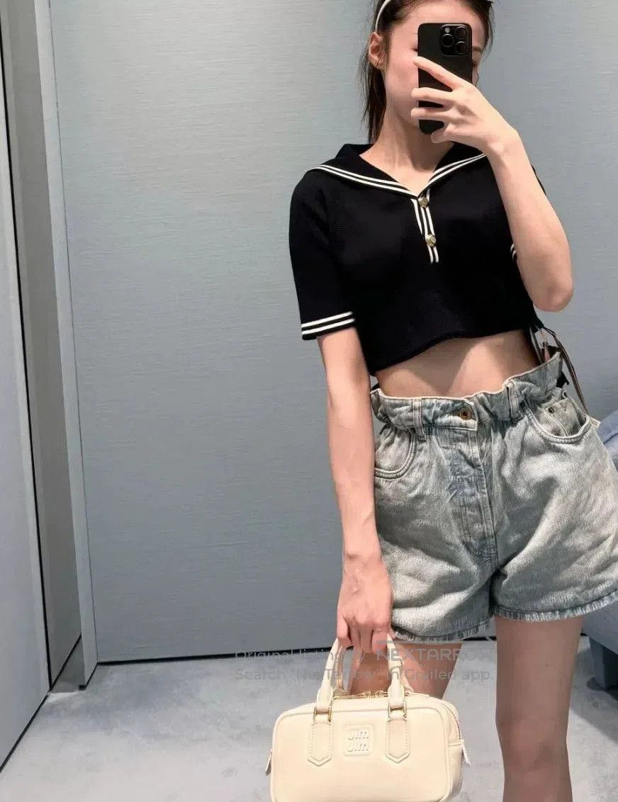 Miu Miu navy cropped sailor style top. Size US M / EU 48-50 / 2 - 4 Thumbnail