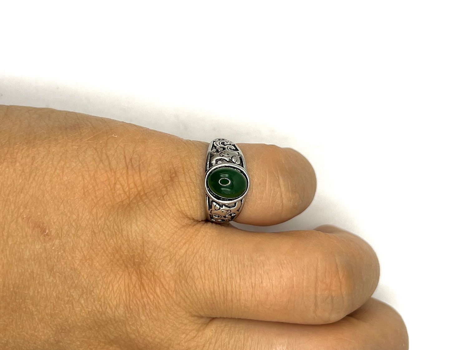 Designer Green Jade Crystal Silver Ring - Size 6.5 Size ONE SIZE - 4 Thumbnail