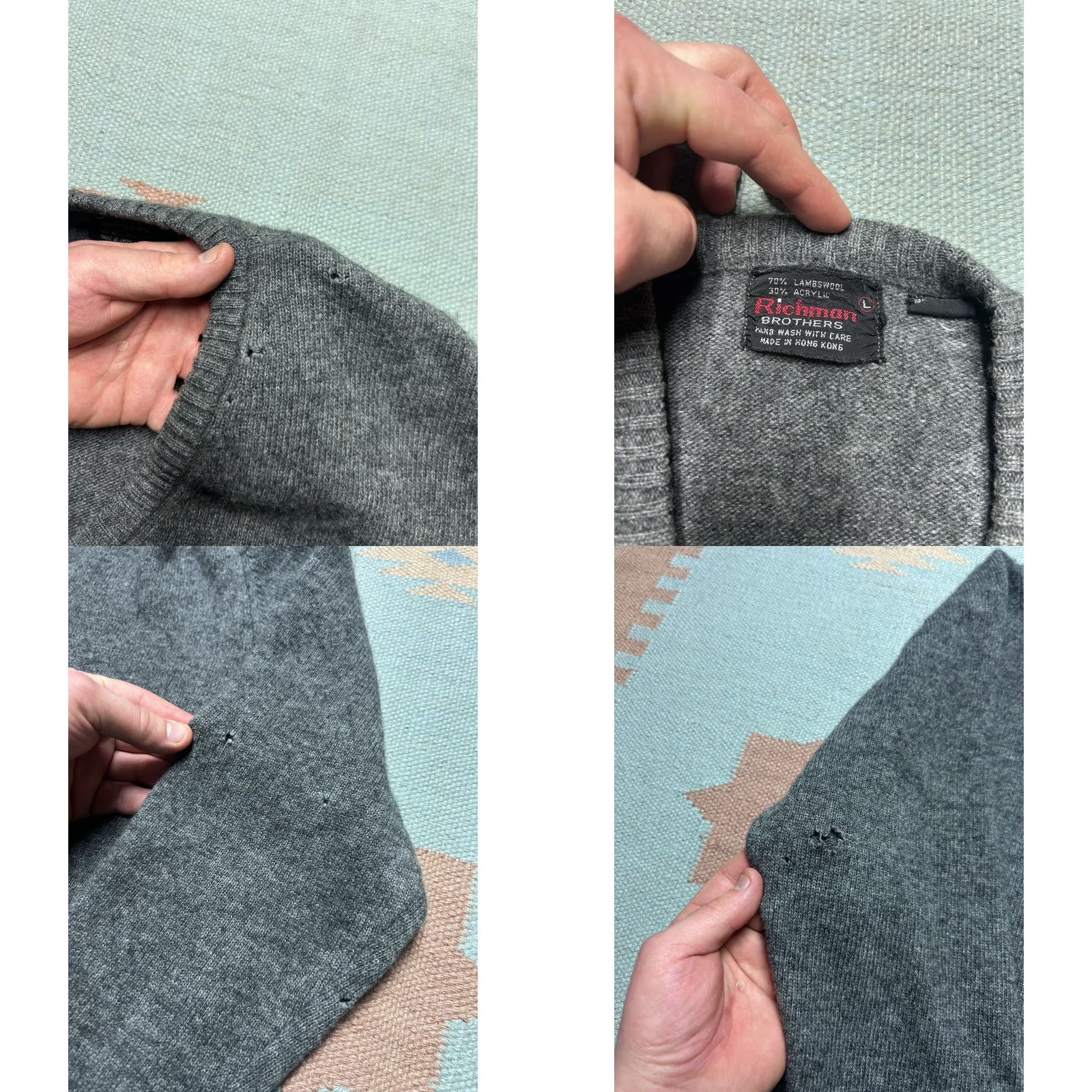 Vintage VINTAGE Richman Brothers Sweater Gray Pullover v Neck Mens Large 1960s Lambswool Acrylic Distressed Size US L / EU 52-54 / 3 - 8 Thumbnail