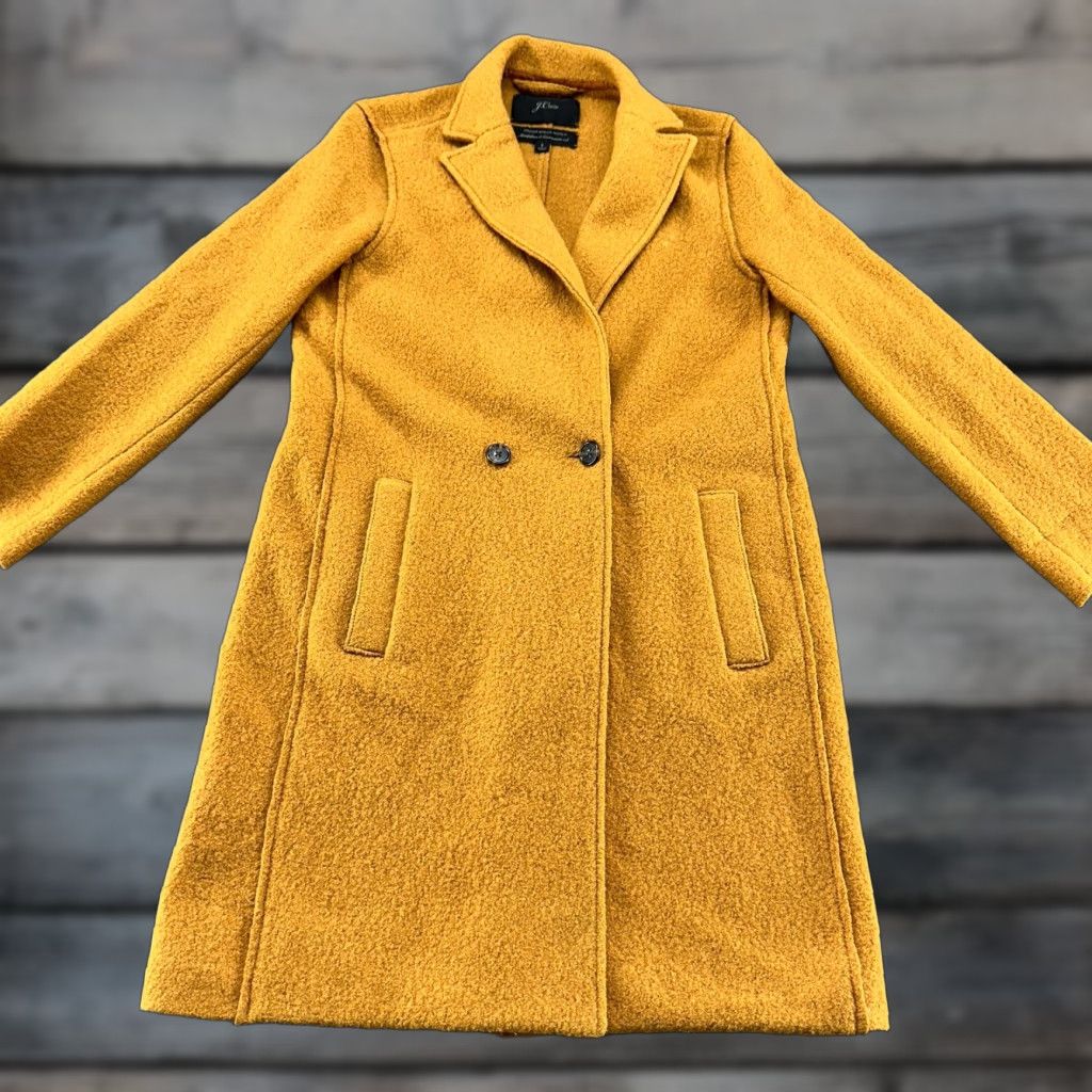 J.Crew VINTAGE J.CREW Coat Womens 2 Yellow Long Boiled Wool Double Breasted Solid Overcoat 90s Paris Wool Blend Lined Pockets Dry Clean Only Mens? Size XS / US 0-2 / IT 36-38 - 1 Thumbnail