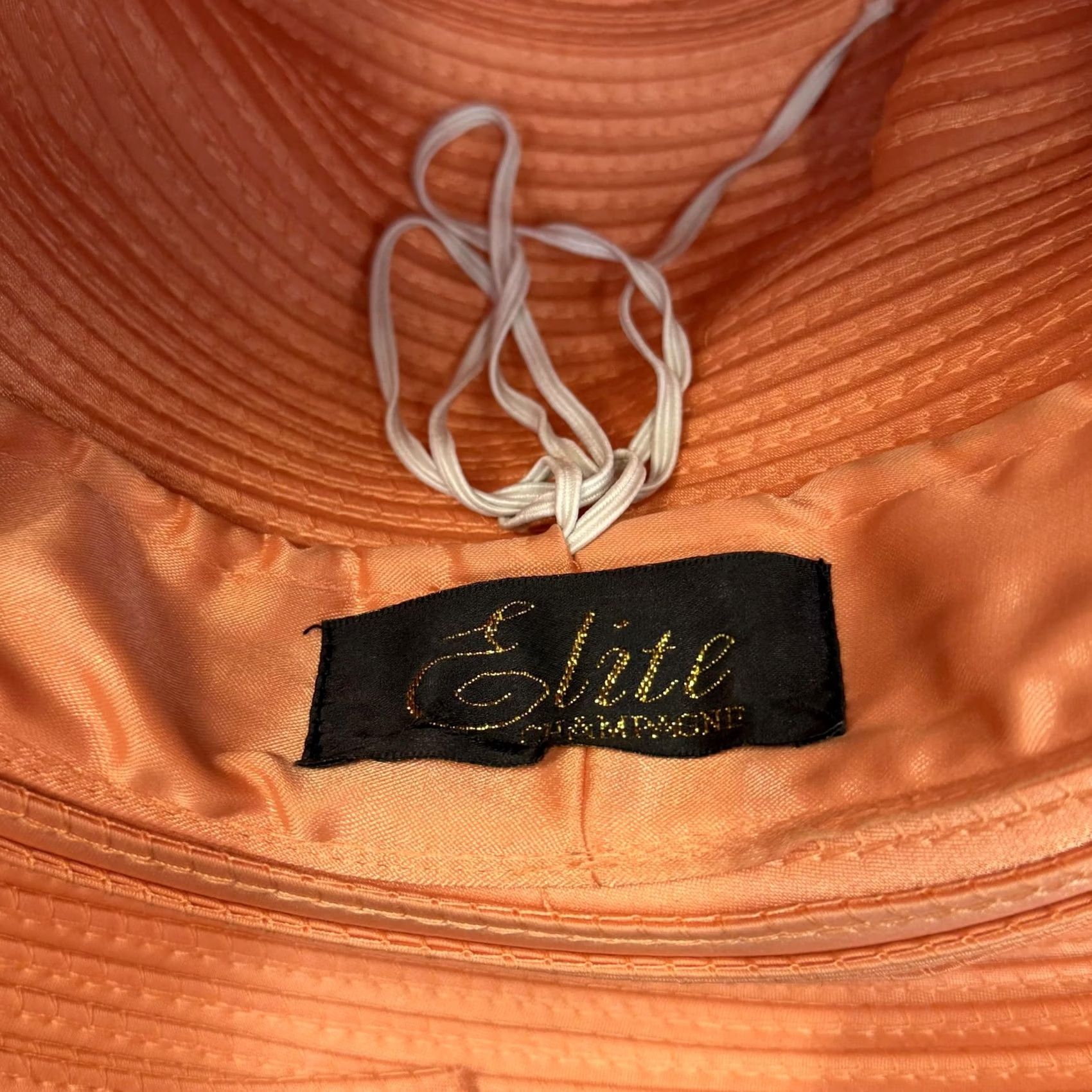 Elite Champagne Hat Cloche Orange Satin Rhinestone Peacock Derby Church NWT Box VINTAGE Ms Divine Hat Fascinator Yellow Beaded Embroidered  main image 3