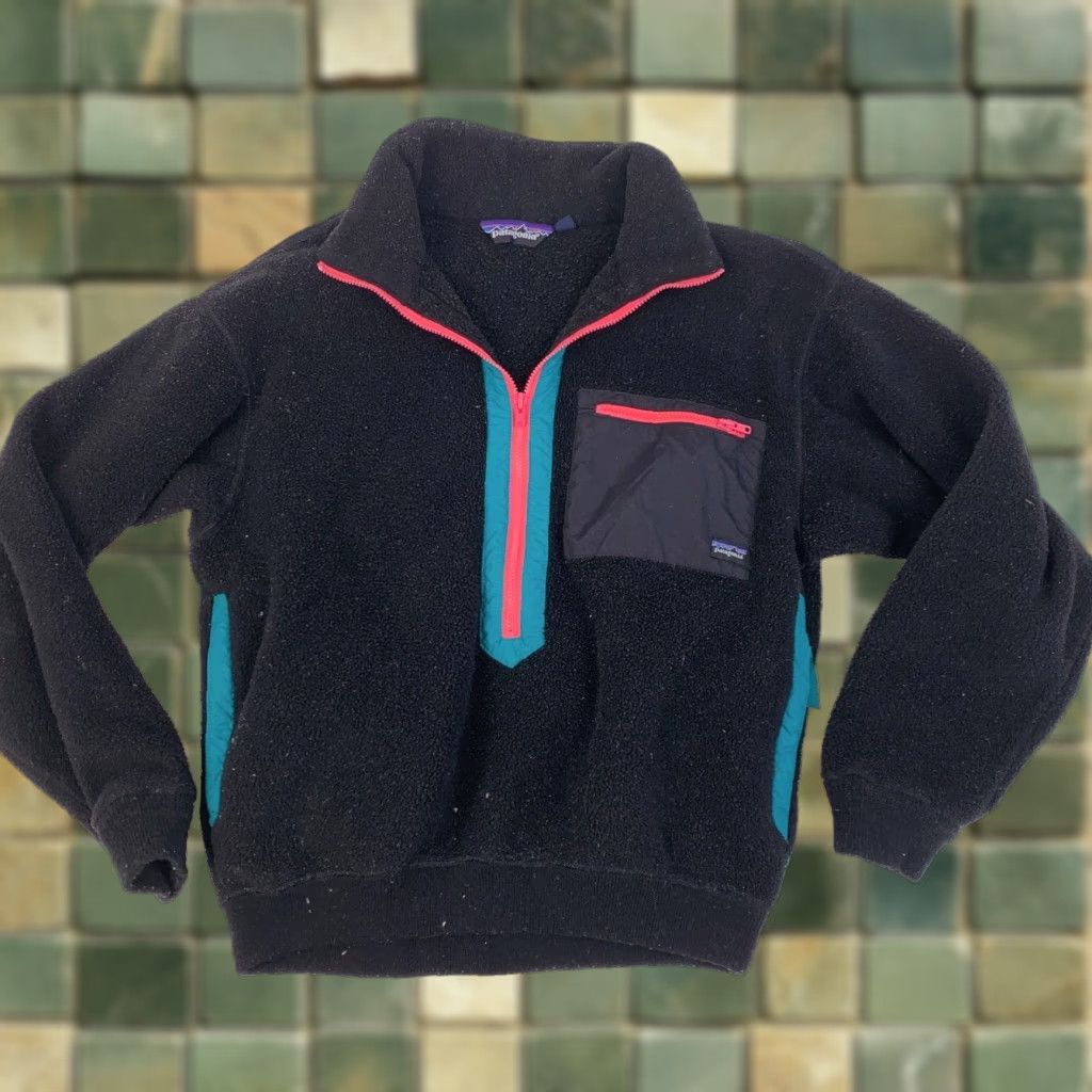 VINTAGE Patagonia Jacket Womens 10 Black Fleece Zip Pullover USA 5104