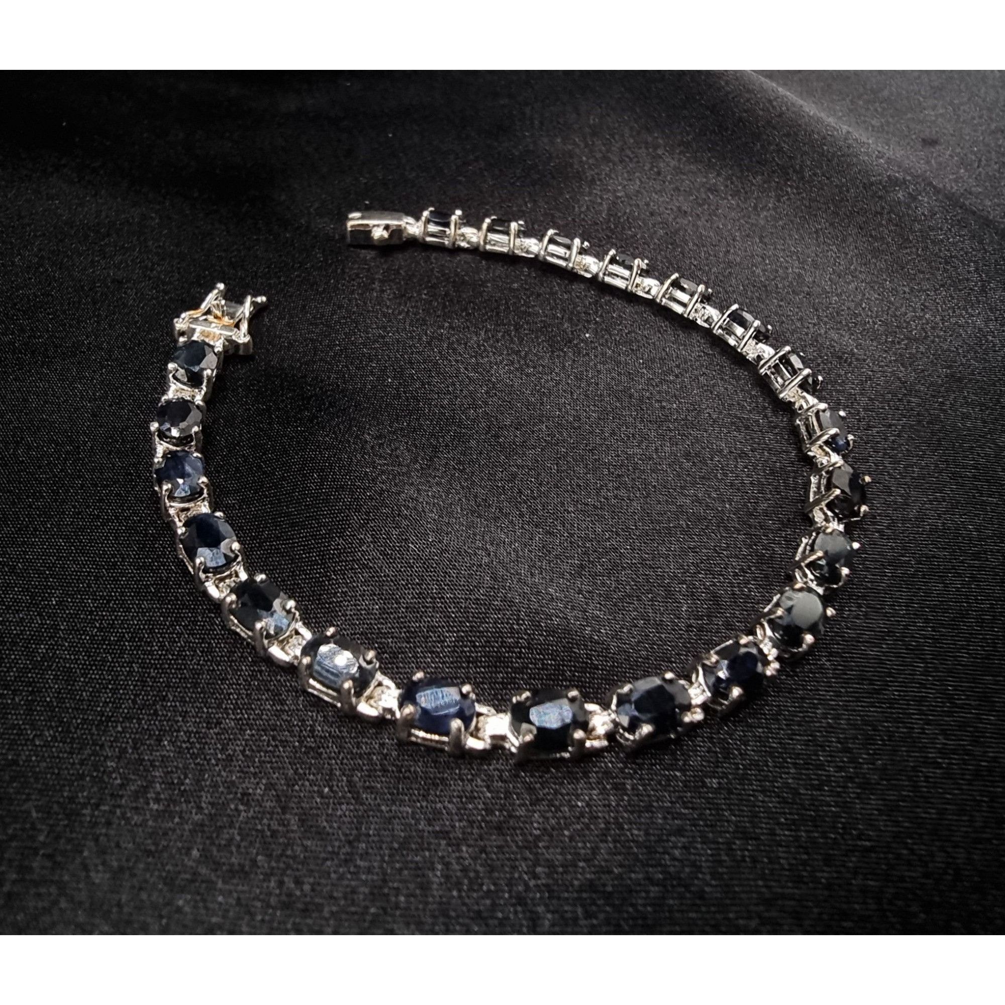 Vintage 925 Sterling Silver Lab-Created Black Sapphire Bracelet 7 In Size ONE SIZE - 3 Thumbnail