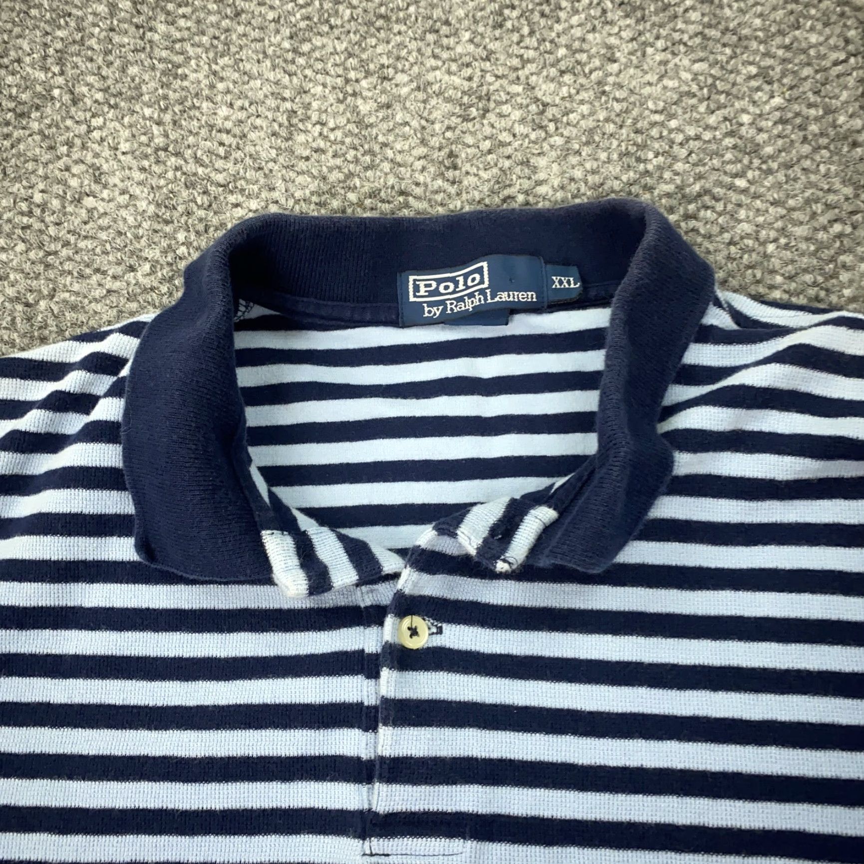 Polo Ralph Lauren VINTAGE Polo Ralph Lauren Polo Shirt Mens 2XL Blue Striped Cotton Short Sleeve Casual Golf Tennis Size US XXL / EU 58 / 5 - 3 Thumbnail