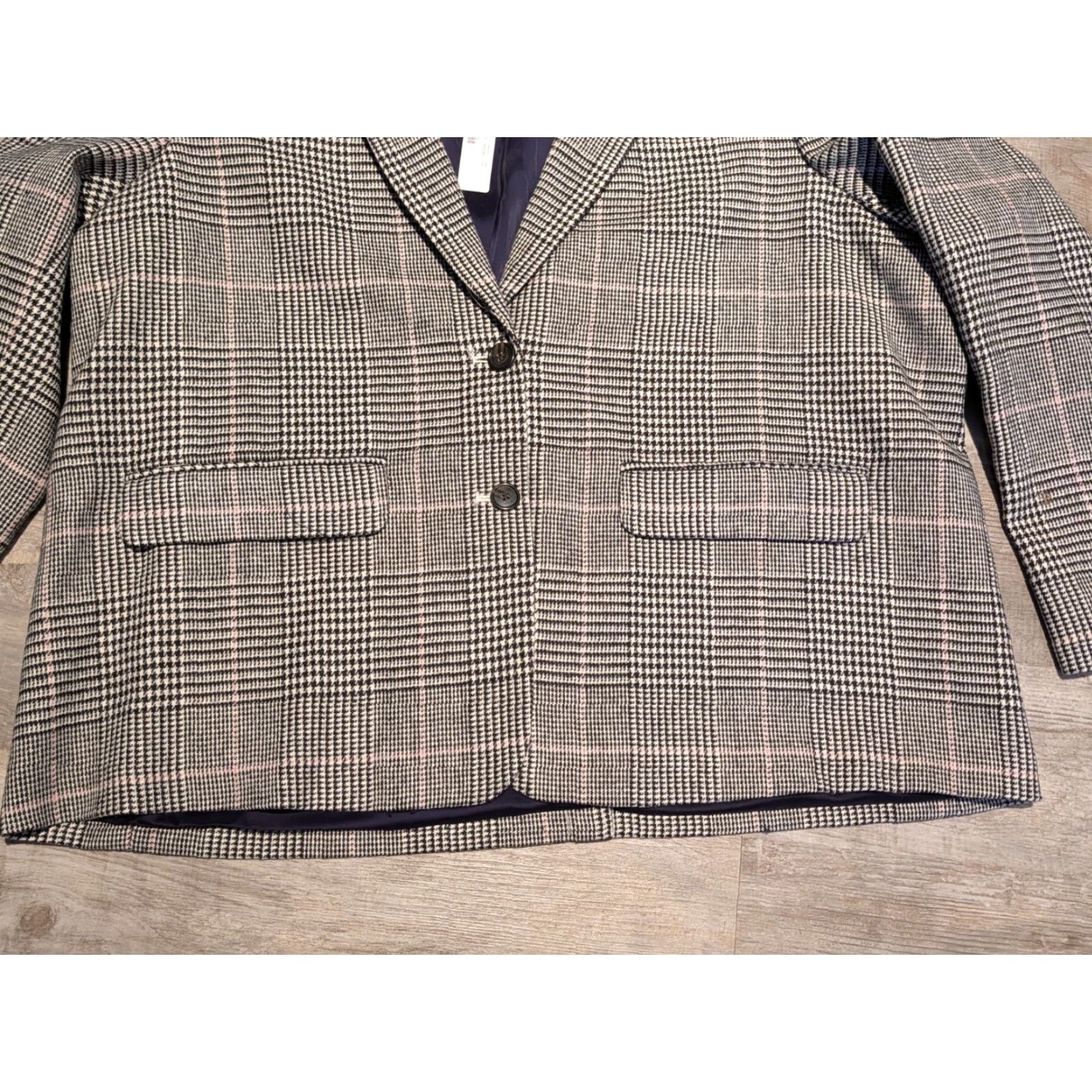 J.Crew NWT J. Crew Women's Plaid Italian Wool Boyfriend Blazer Black Pink J5658 Size 24 Size 4XL / US 24-26 - 3 Thumbnail