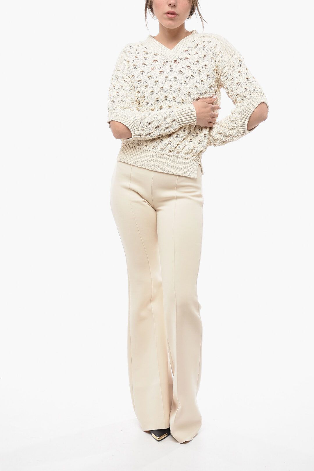 Stella McCartney og1mm0824 Cotton Blend Sweater With Cut-Out in Ivory Size S / US 4 / IT 40 - 4 Thumbnail