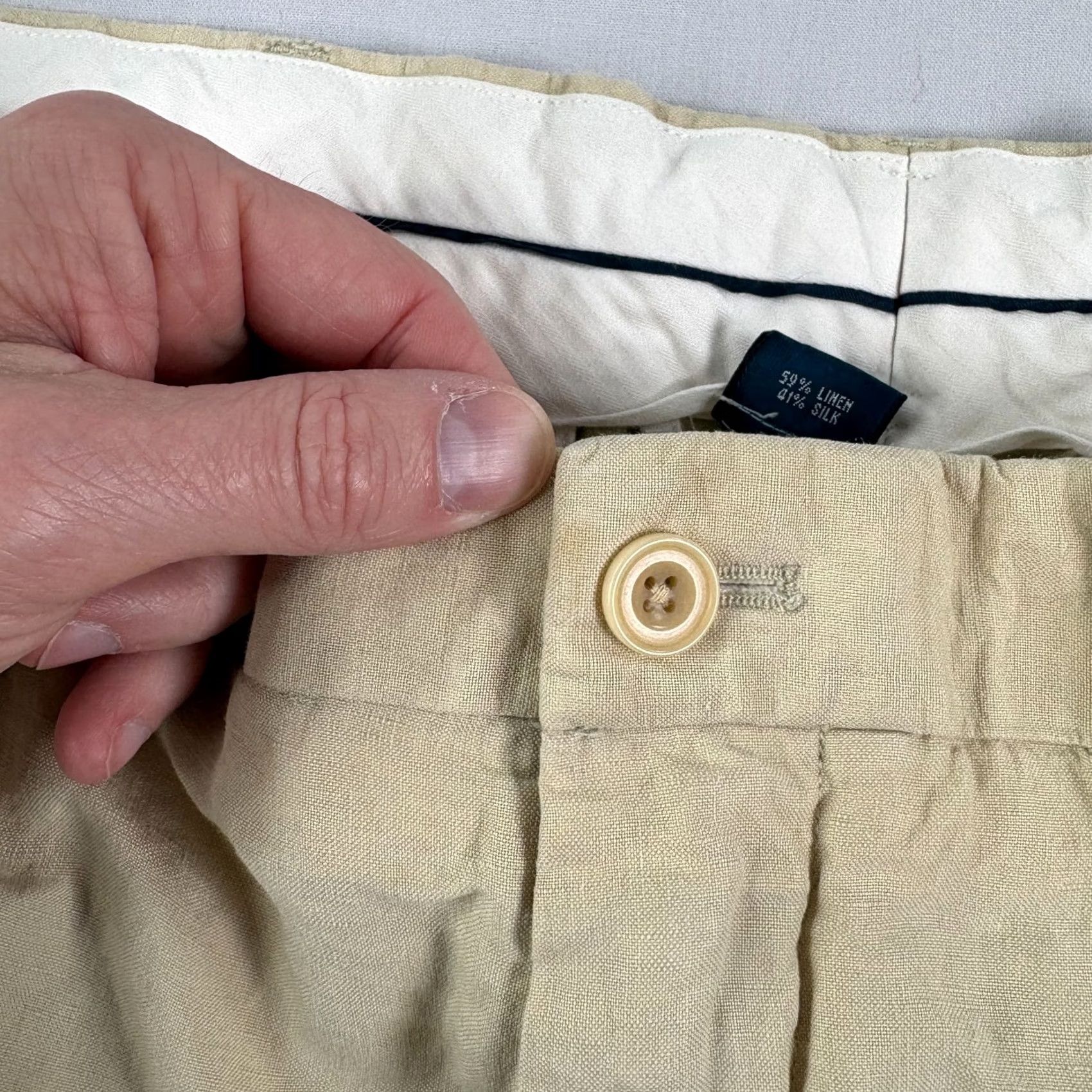Polo Ralph Lauren VINTAGE Polo Ralph Lauren Pants Mens 36x26 Beige Linen Silk Straight Leg Beach Casual Flat Front Zip Size US M / EU 48-50 / 2 - 2 Thumbnail