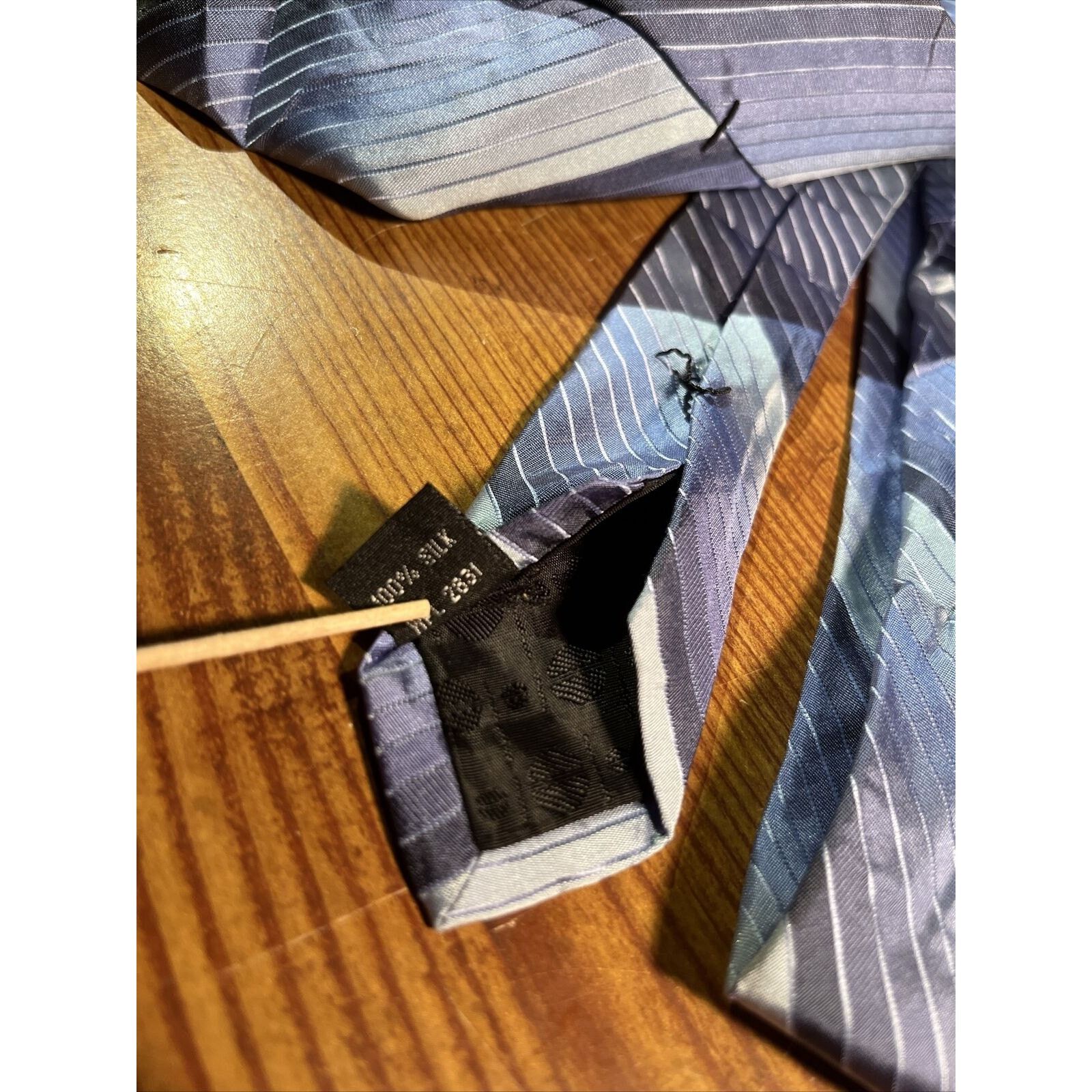 Perry Ellis Perry Ellis Portfolio Mens Blue Silver Silk Designer Necktie Size ONE SIZE - 4 Thumbnail