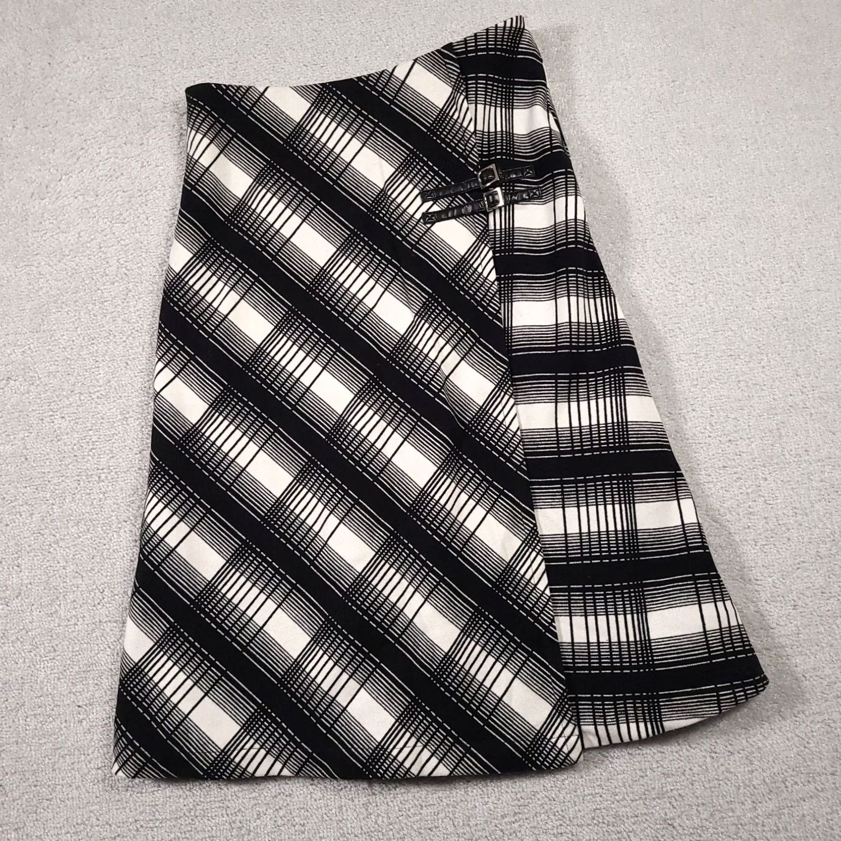 Vintage Hormars Plaid Midi Skirt White Black Women's A Line Medium Buckles Lined Zip Size 32" / US 10 / IT 46 - 2 Thumbnail