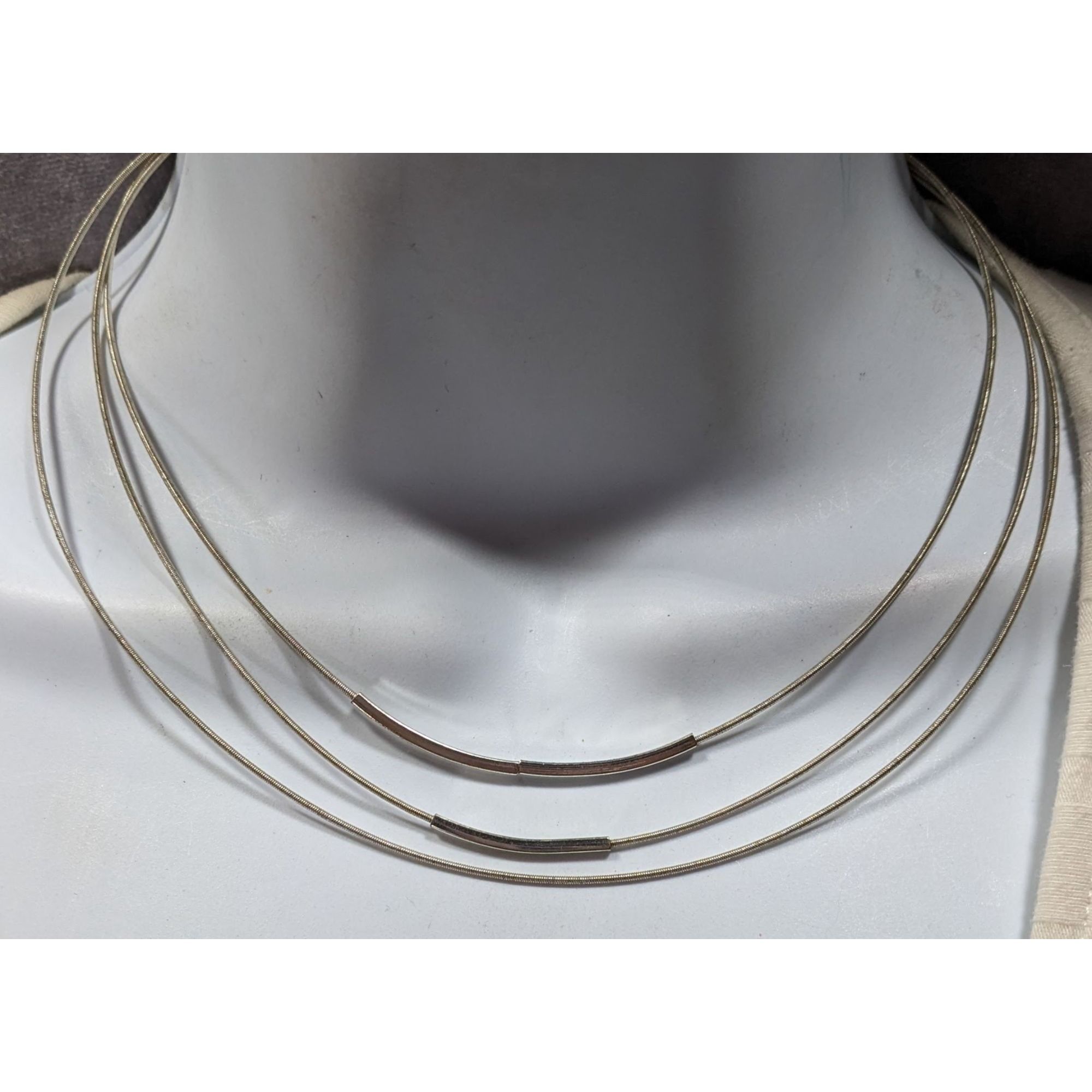 Other Modern Layered Silver Tone Coil Wire Necklace With Tube Bead Size ONE SIZE - 2 Thumbnail