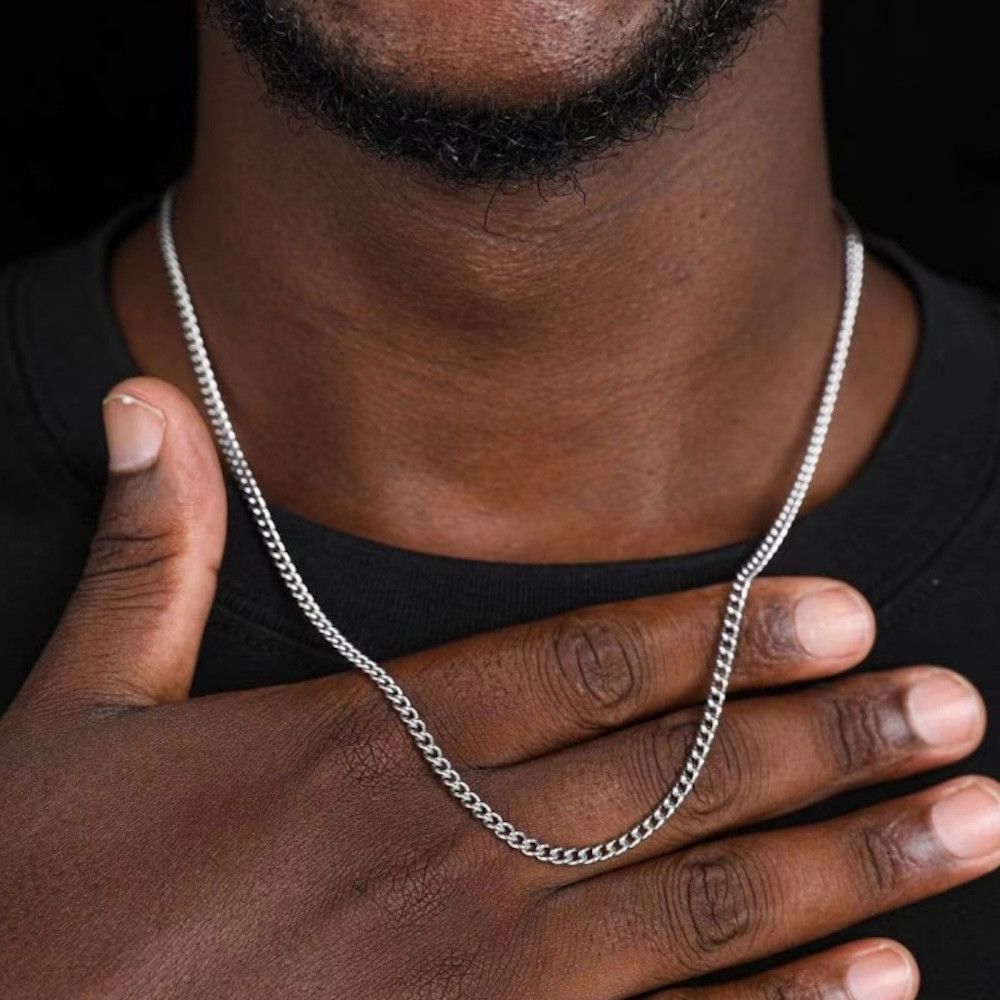 Jewelry 3mm Simple Cuban Necklace Chain Size ONE SIZE - 1 Thumbnail