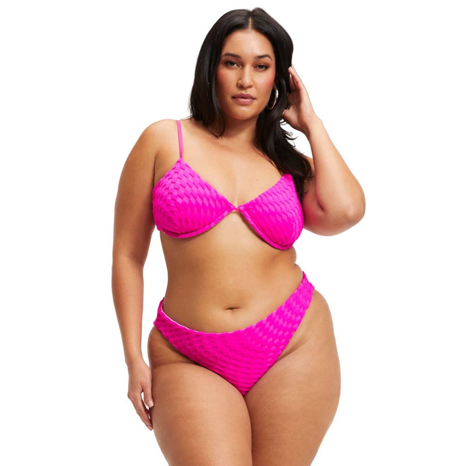 Good American Good American Pink Jacquard Check Underwire Bikini Top XL Size ONE SIZE - 1 Thumbnail
