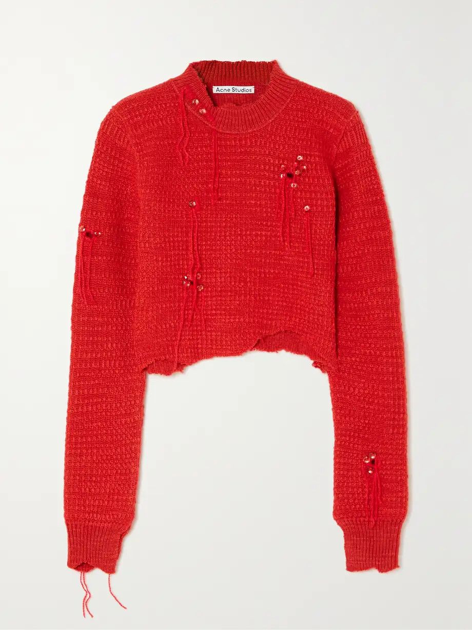 $740 Acne Studios Distressed Crop Knit Sweater