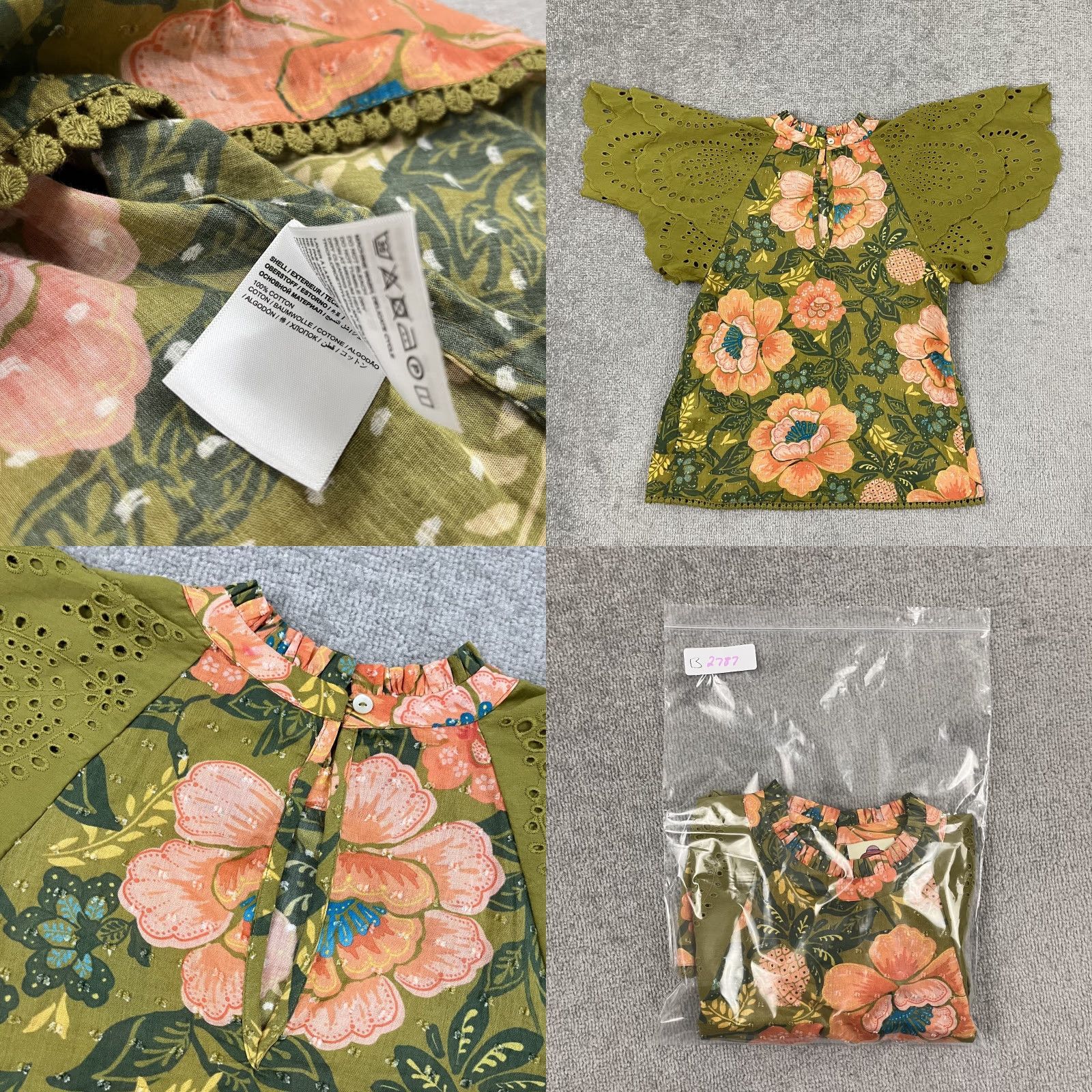 Farm Rio Farm Rio Anthropologie Blouse Womens 2XS 2XS Green Floral Eyelet Lace Boho Size XXS / US 00 / IT 34 - 8 Thumbnail