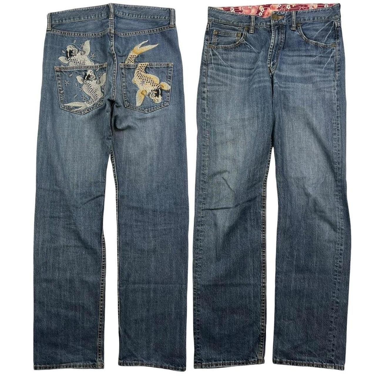 Japanese Brand Vintage Embroidered Koi Fish Japanese Denim Jeans - Waist 31 Size US 31 - 1 Thumbnail