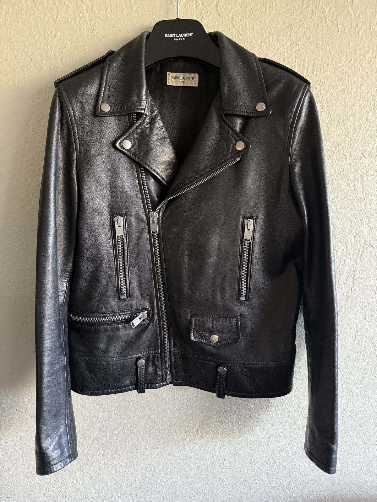 Saint Laurent Paris L01 Lambskin Leather Biker Jacket SS16