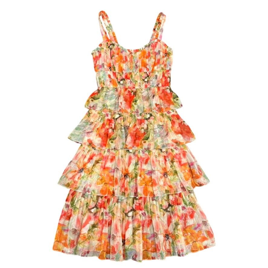 Marchesa Marchesa Notte Floral Midi Dress in Orange, Size US 2 Size XS / US 0-2 / IT 36-38 - 4 Thumbnail