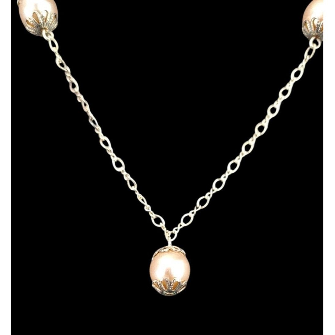 Vintage Vintage Sterling Silver Necklace Faux Pearls 16 Inches Long Size ONE SIZE - 9 Thumbnail