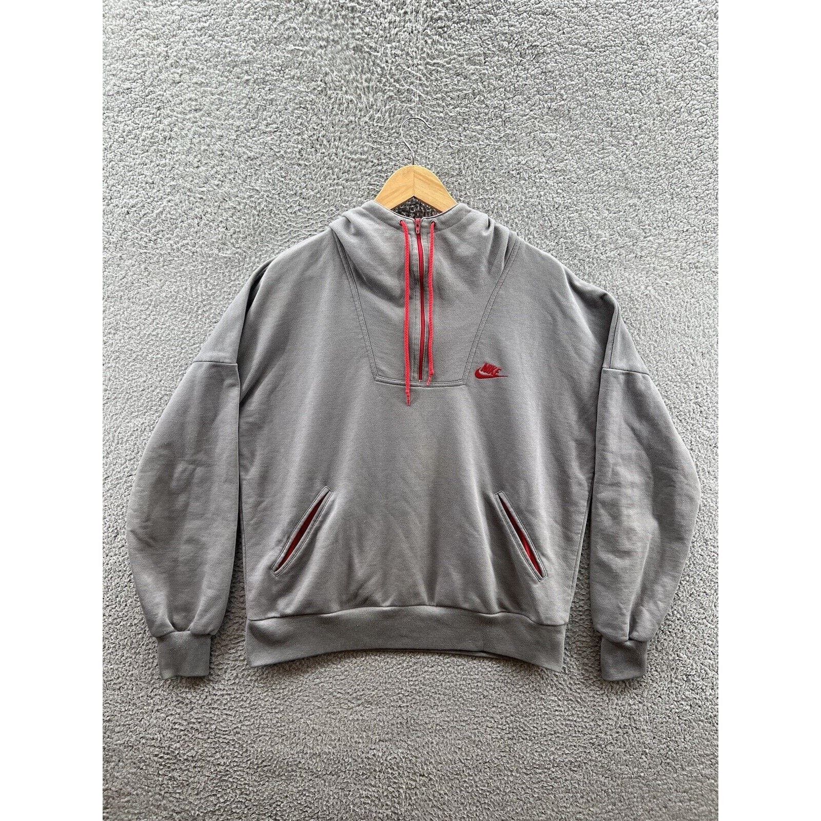 Vintage Nike Hoodie Gray Red 1/4 Zip Blue Tag 80s Size Large