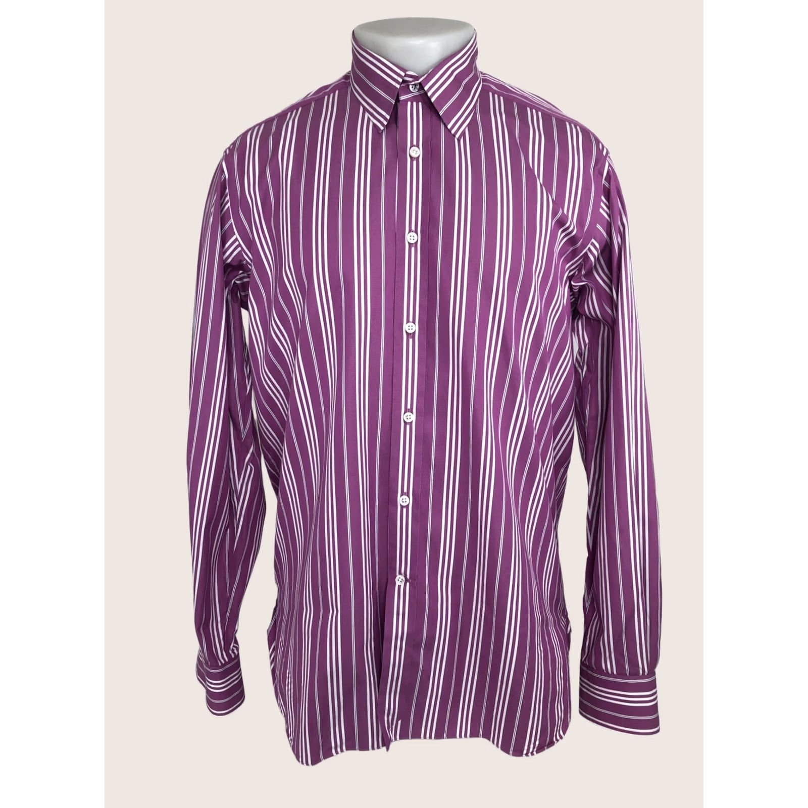 Ralph Lauren Purple Label Ralph Lauren Purple Label Dress Shirt / Italy / Mens Size 16 / Striped Pink White Black Size US L / EU 52-54 / 3 - 1 Thumbnail